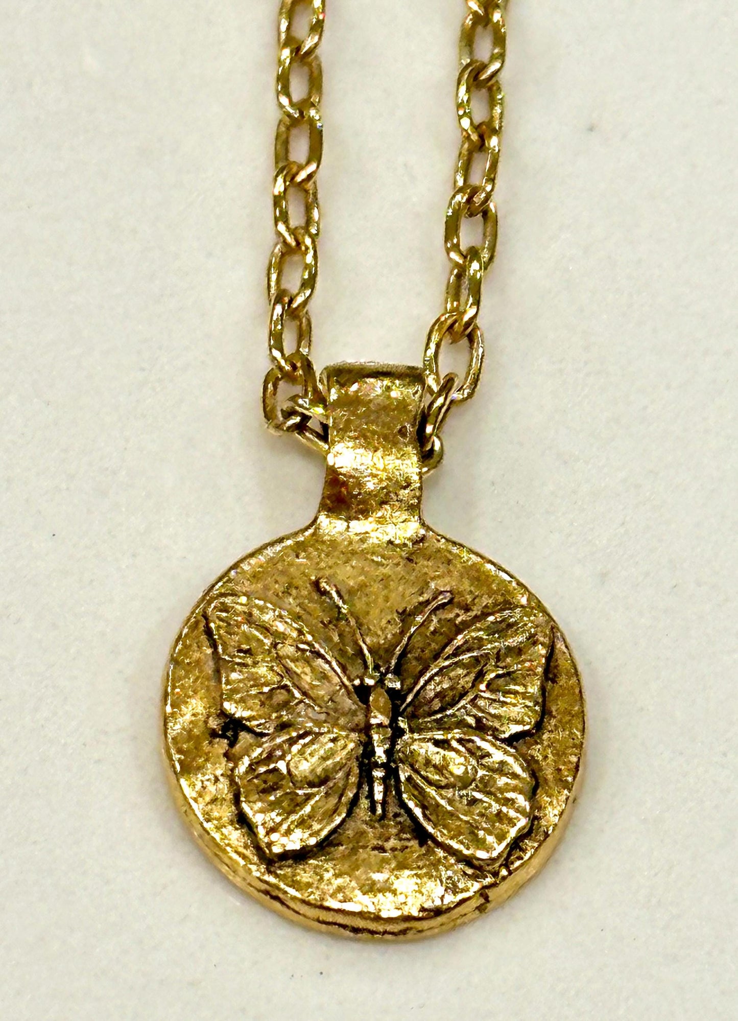 Gold, Silver, or Copper Delicate Paperclip Layering Necklace with Butterfly Coin Pendant Layering Statement Necklace Modern Necklace