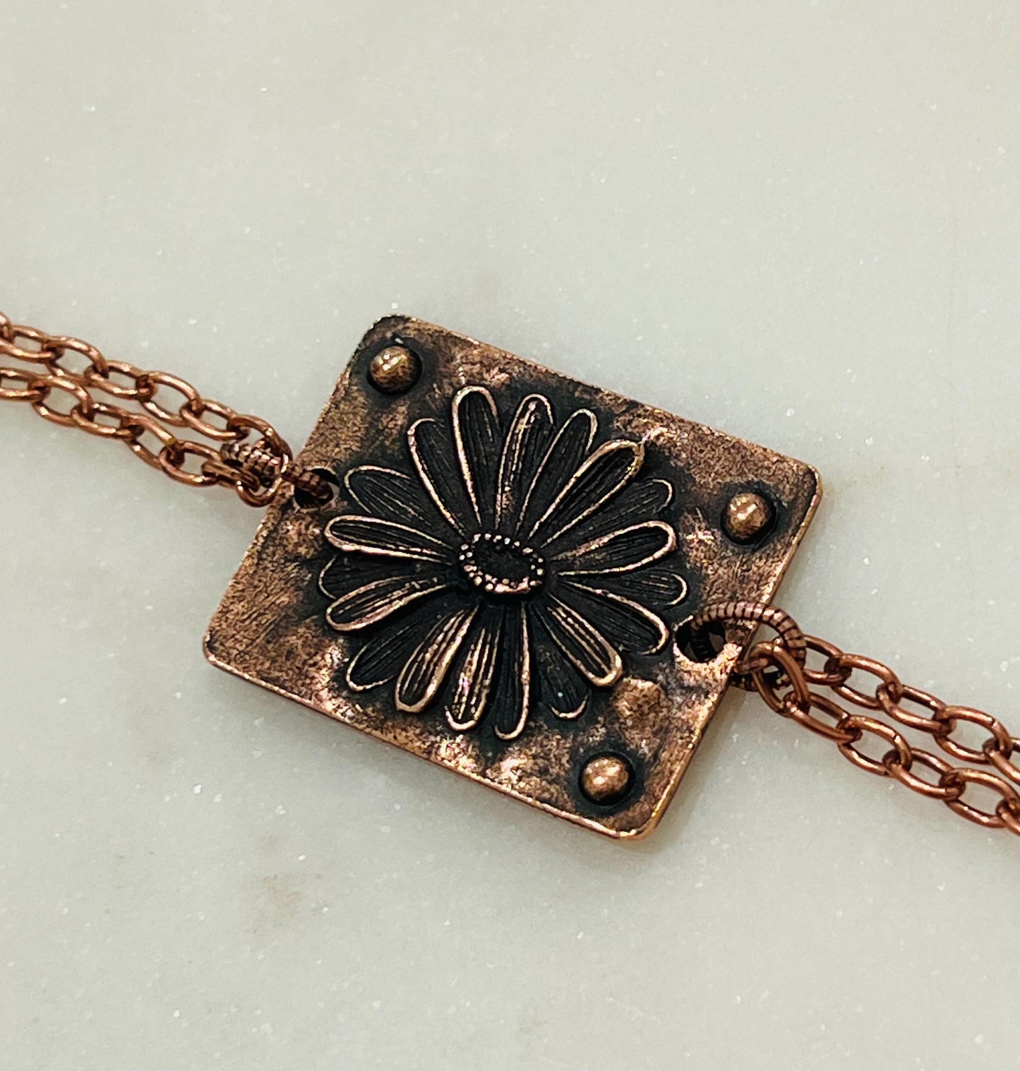 Copper Delicate Paperclip Layering Necklace Flower Pendant Gorgeous Layering Statement Necklace Daisy Copper Necklace