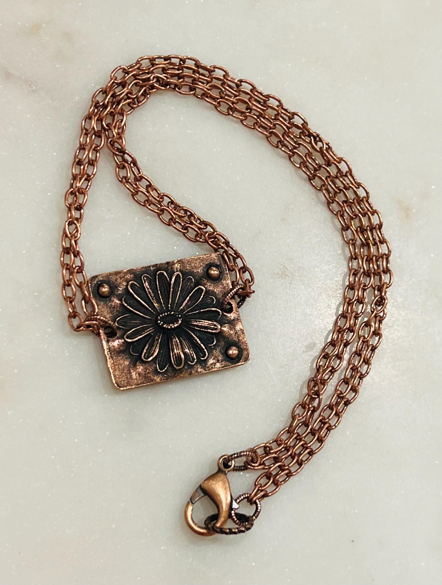 Copper Delicate Paperclip Layering Necklace Flower Pendant Gorgeous Layering Statement Necklace Daisy Copper Necklace