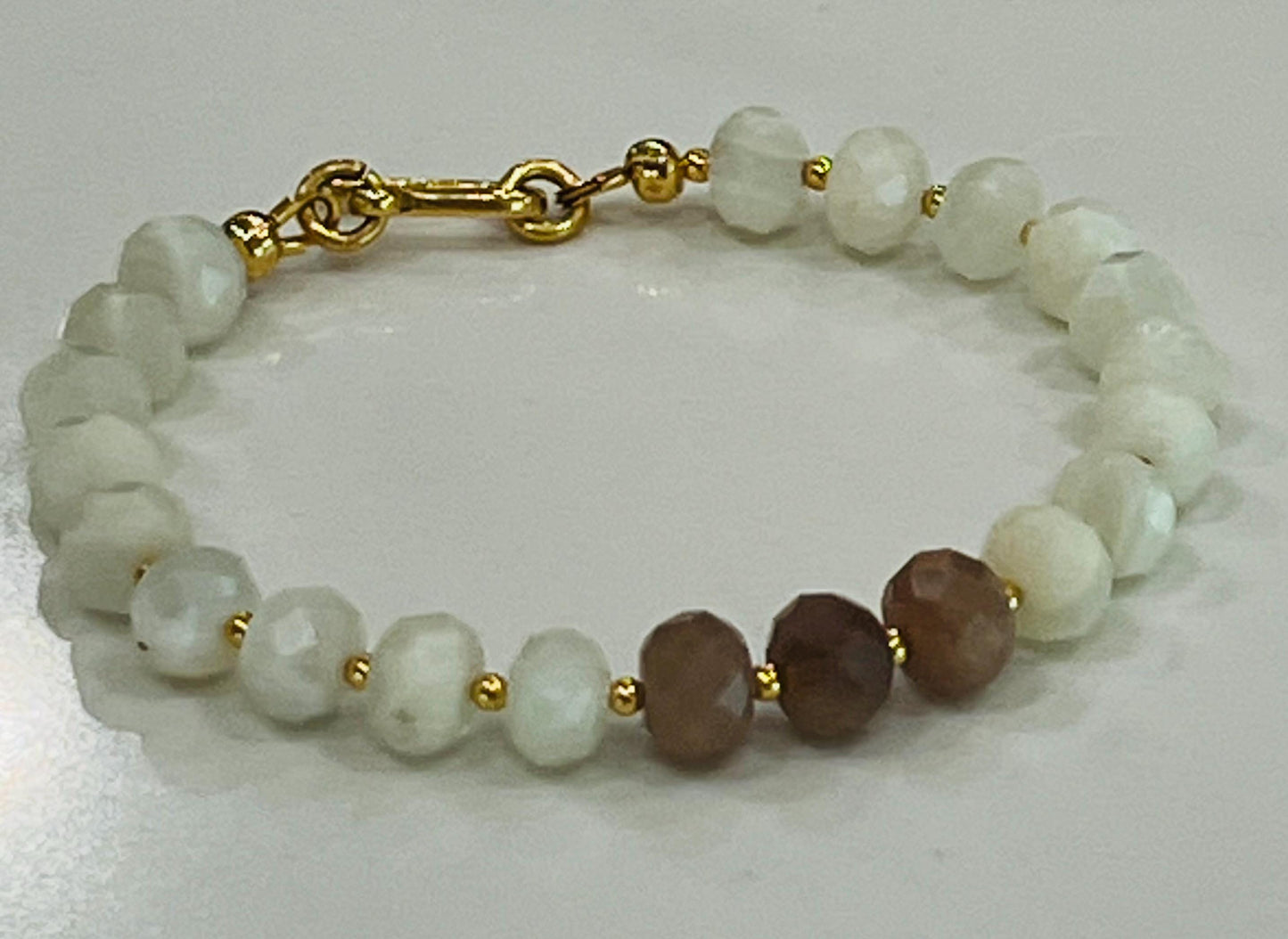 Rainbow Moonstone and Sunstone Beaded Bracelet Non-Tarnish Clasp/Accent Beads Sparkling Faceted Moonstone Bracelet