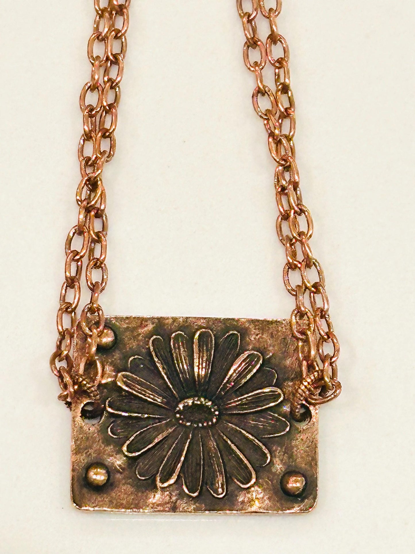 Copper Delicate Paperclip Layering Necklace Flower Pendant Gorgeous Layering Statement Necklace Daisy Copper Necklace