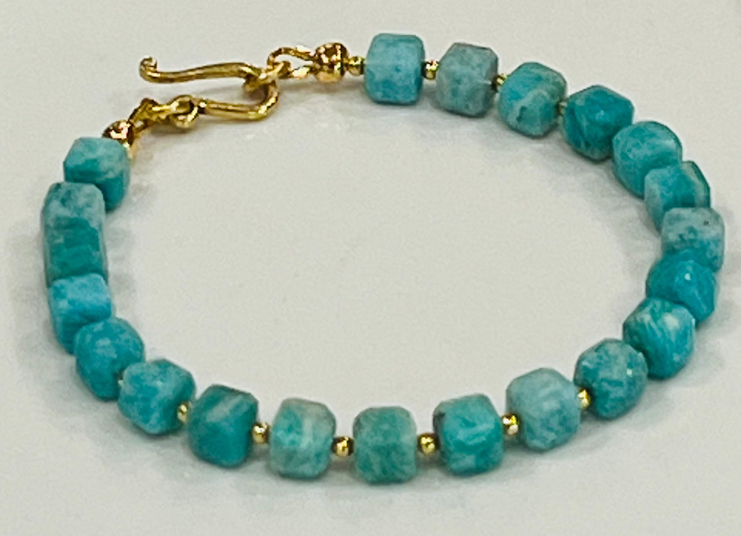 Amazonite Beaded Bracelet Amazonite Faceted Cubed Gemstone Bracelet Non-tarnish Gold Plated Pewter Clasp and Accent Beads Amazonite Beads