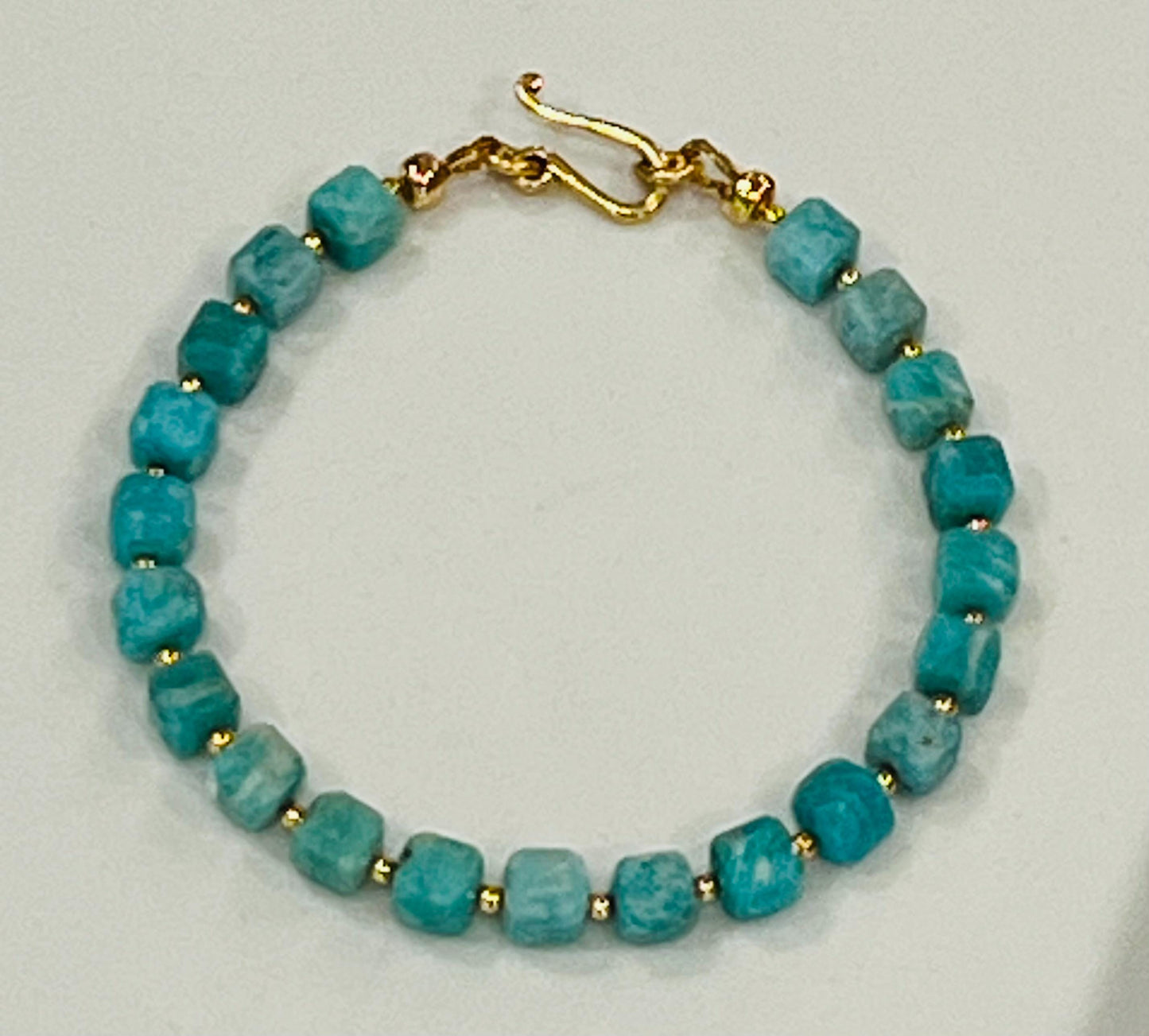 Amazonite Beaded Bracelet Amazonite Faceted Cubed Gemstone Bracelet Non-tarnish Gold Plated Pewter Clasp and Accent Beads Amazonite Beads