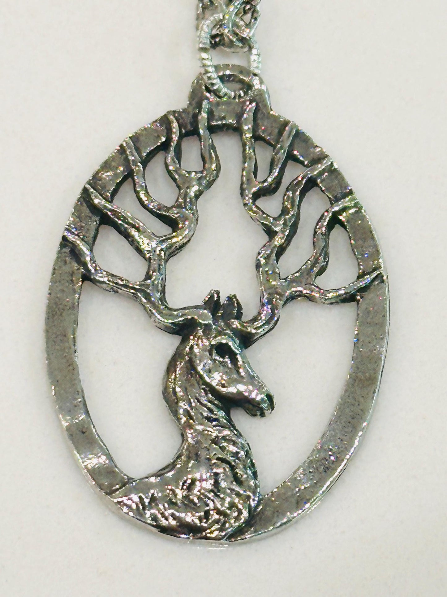Silver Delicate Paperclip Layering Necklace Stag Deer Pendant Layering Statement Necklace Whimsical Silver Necklace Green Girl Studios