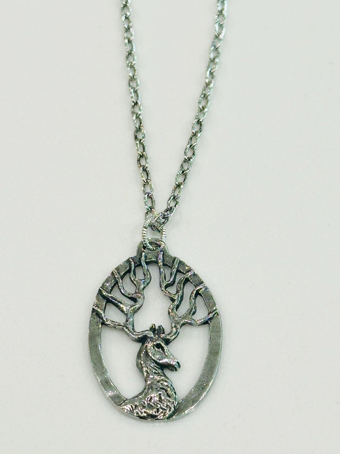 Silver Delicate Paperclip Layering Necklace Stag Deer Pendant Layering Statement Necklace Whimsical Silver Necklace Green Girl Studios