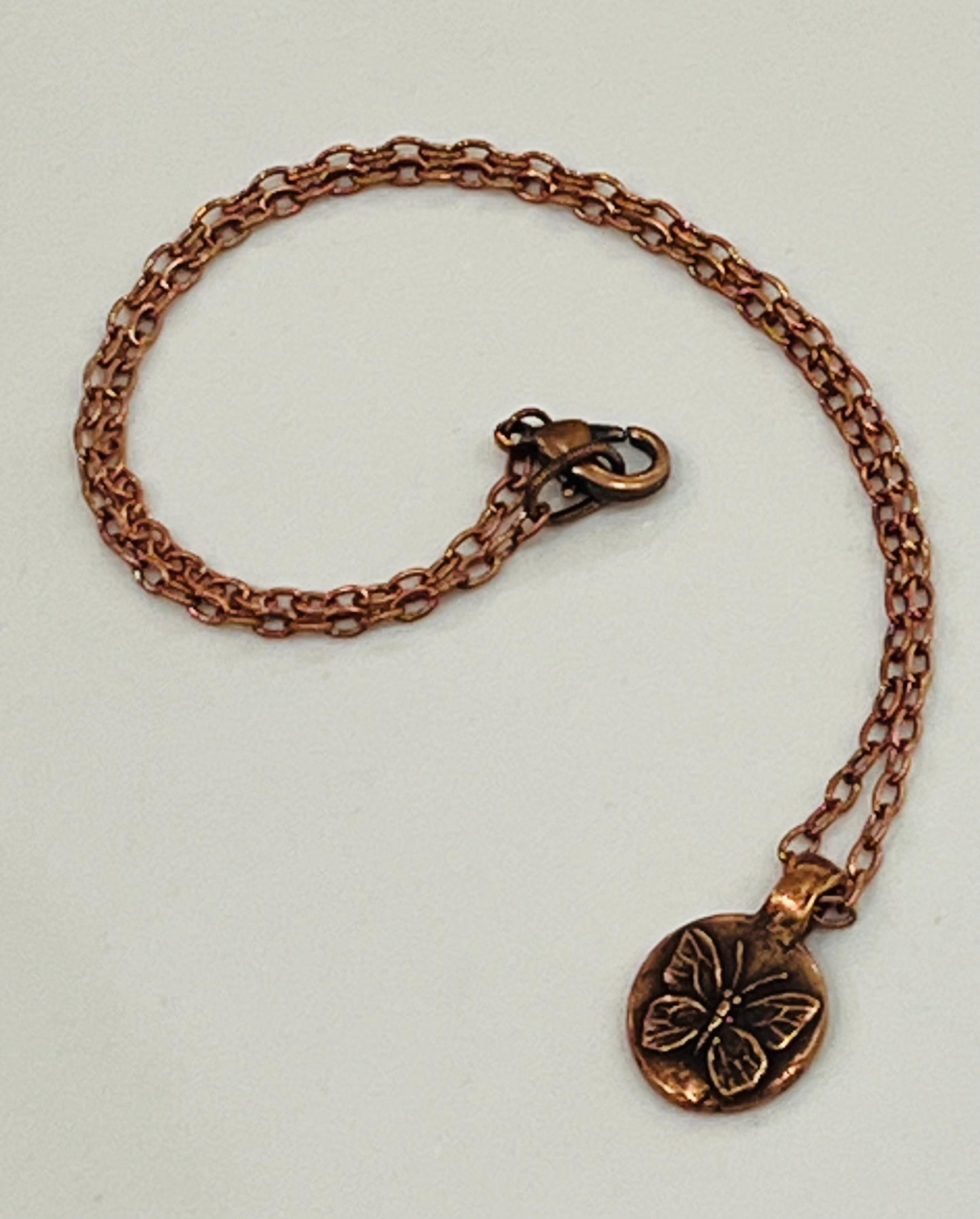 Copper Delicate Paperclip Layering Necklace with Copper Butterfly Coin Pendant Gorgeous Layering Statement Necklace Modern Copper Necklace