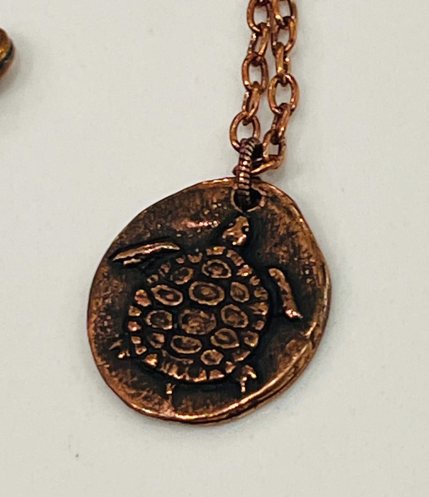 Copper Delicate Paperclip Layering Necklace with Copper Turtle Sink or Swim Coin Pendant Gorgeous Layering Statement Copper Necklace