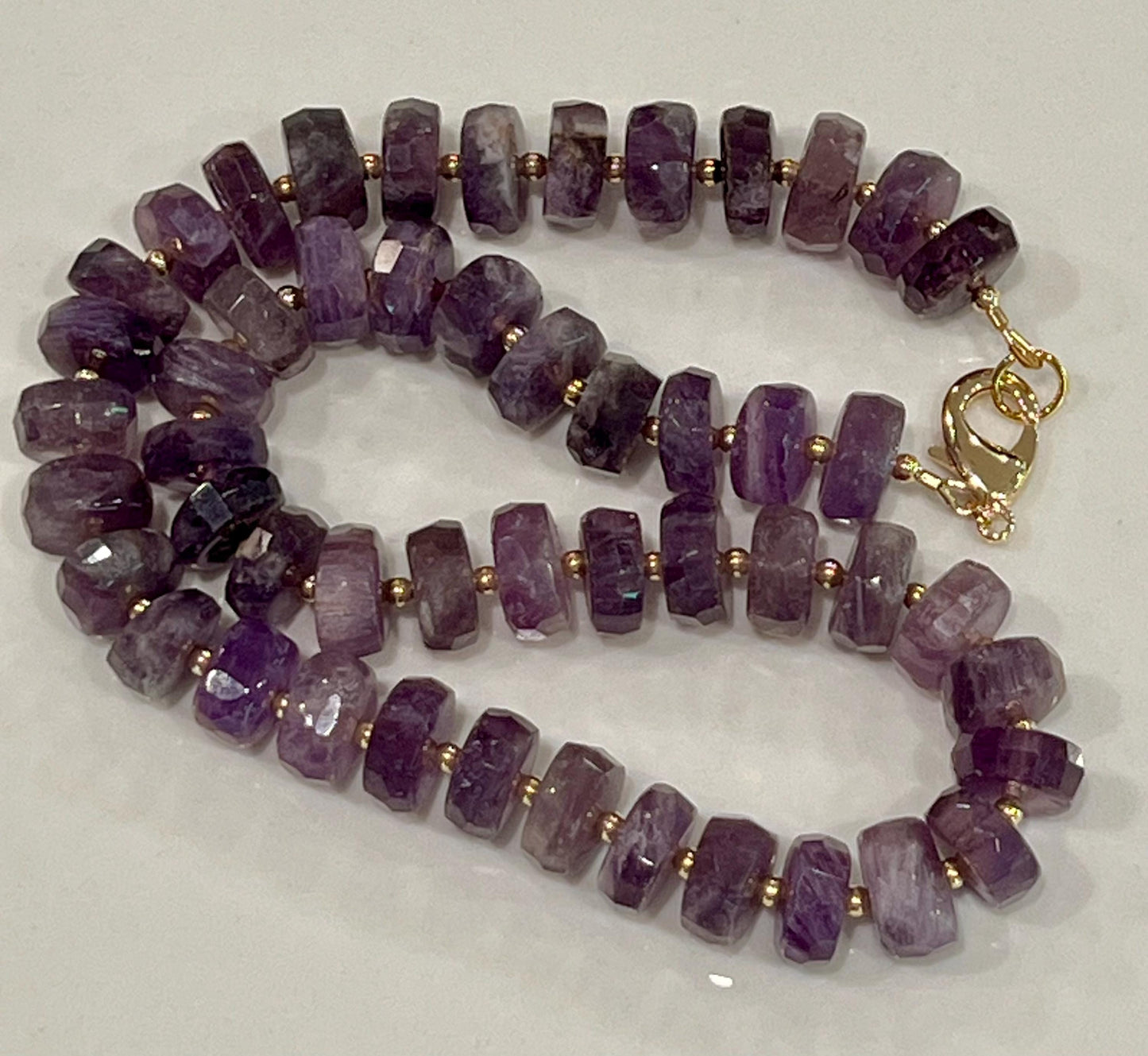 Amethyst Beaded Statement Necklace Amethyst Faceted Wheel Rondelle Beads Size 6x12-6x15mm Sparkling Amethyst 18k Gold Filled Large Clasp