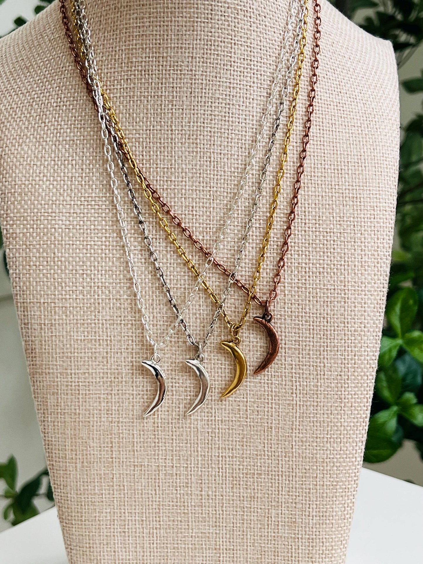 Small Textured Cable Chain Necklace with Crescent Moon Pendant Gorgeous Layering Gold, Silver, or Copper Necklace Versatile Length