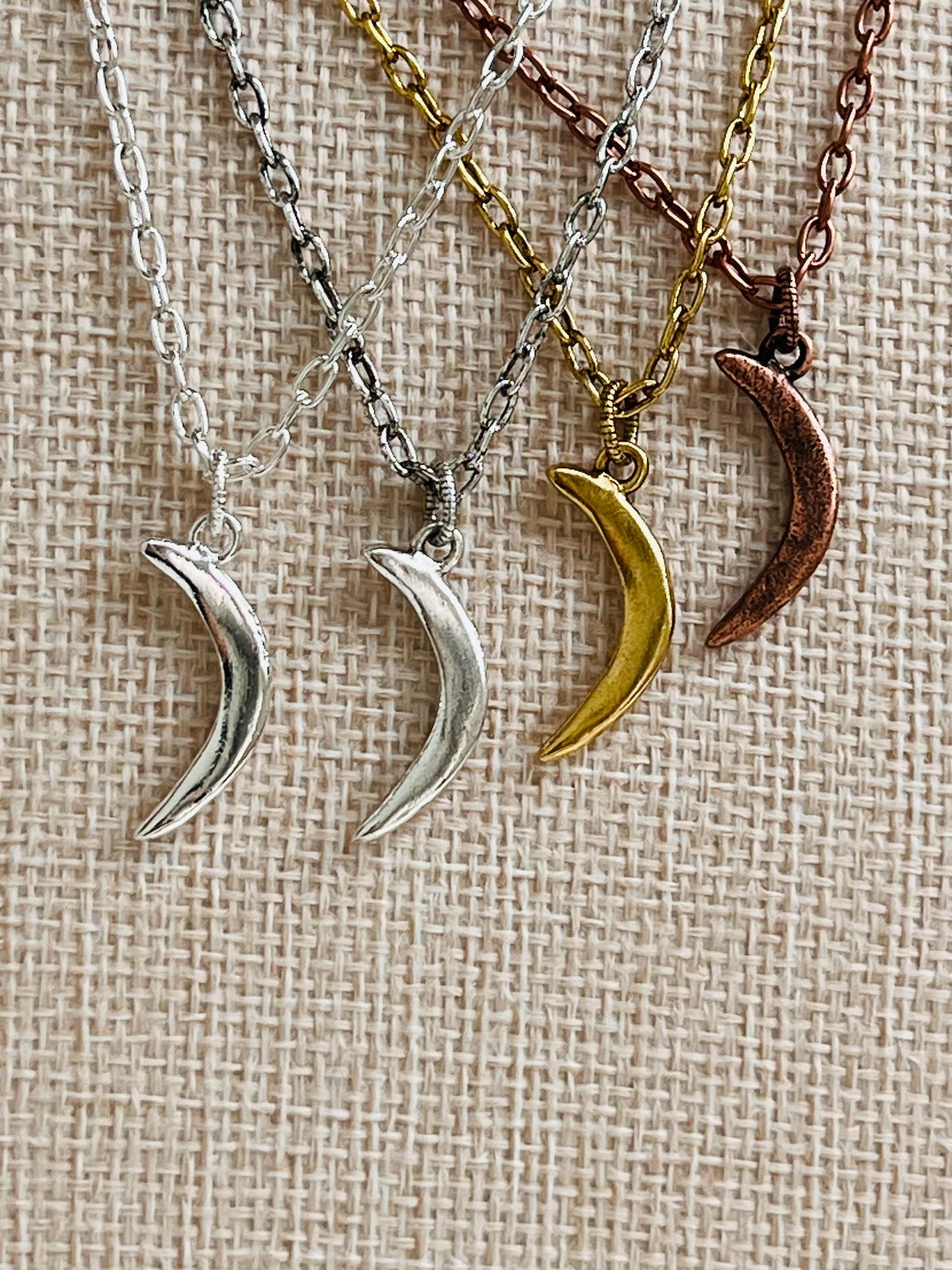 Small Textured Cable Chain Necklace with Crescent Moon Pendant Gorgeous Layering Gold, Silver, or Copper Necklace Versatile Length