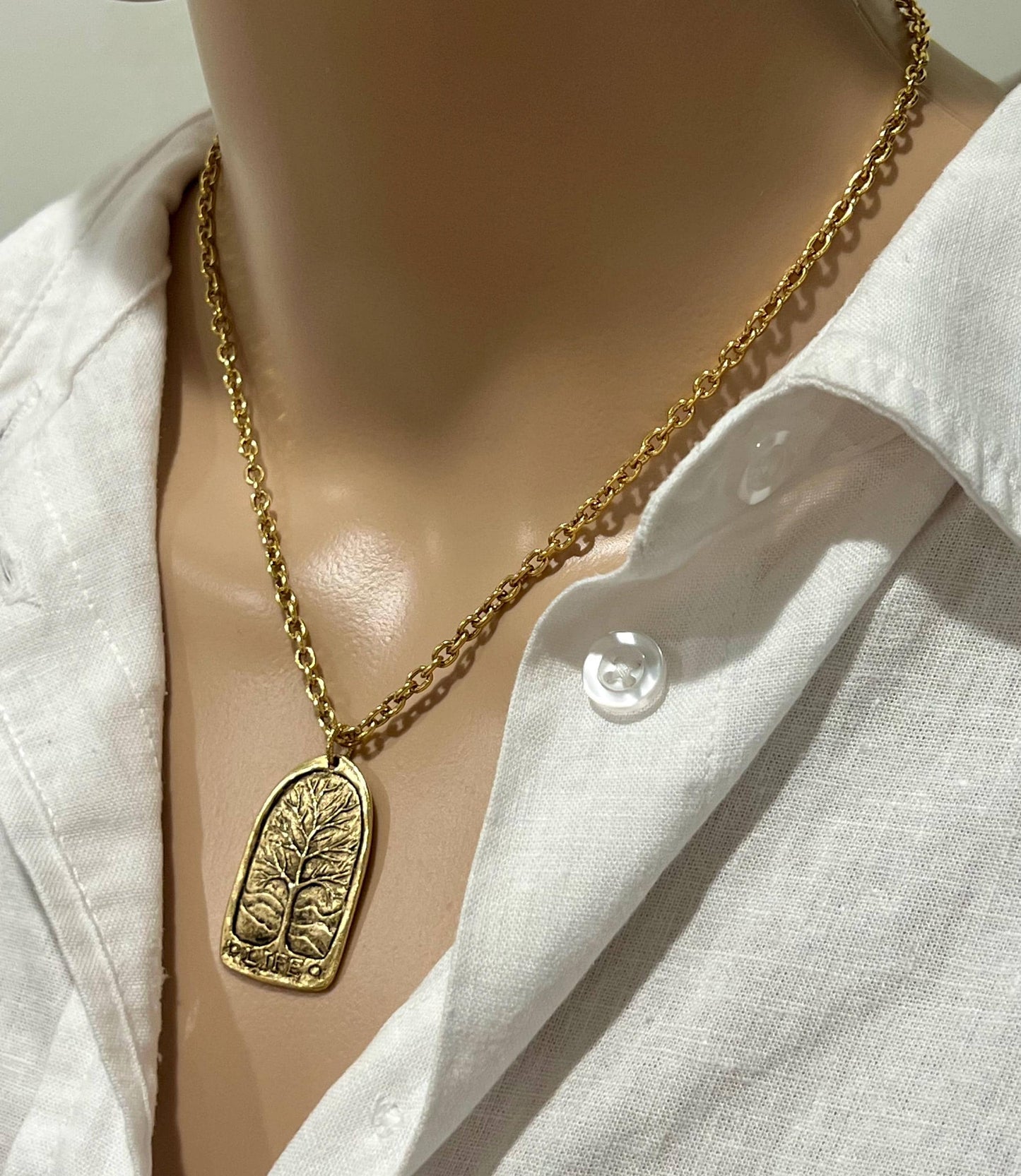 Gold or Copper Small Classic Cable Chain Necklace with Tree of Life Large Pendant Gorgeous Layering Statement Necklace Versatile Length