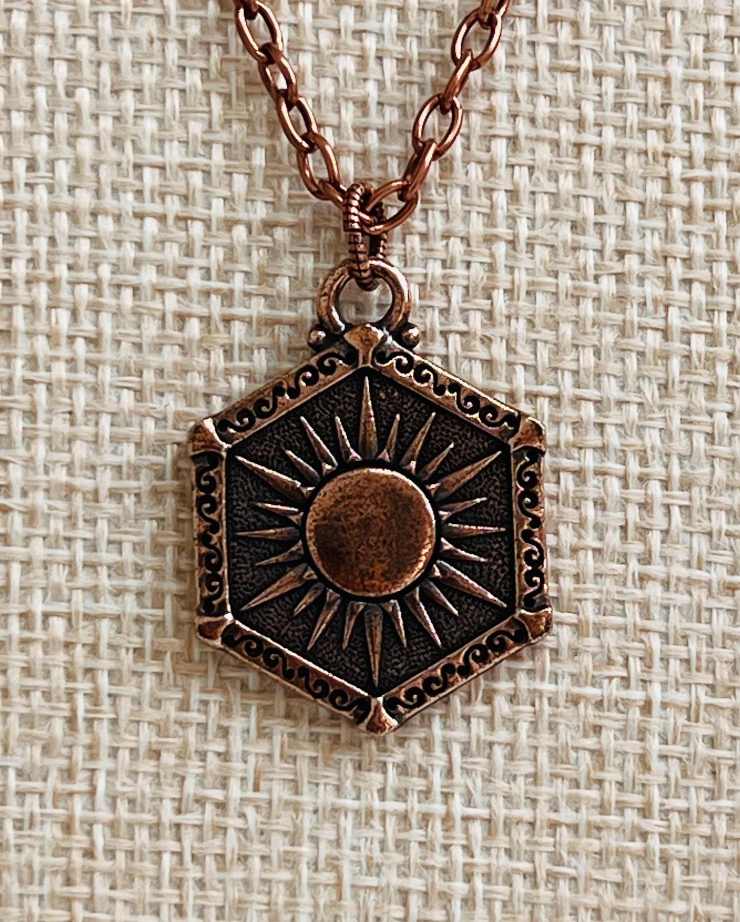 Copper Delicate Paperclip Layering Necklace with Sun and Moon Pendant Layering Statement Necklace Non-tarnish Copper Plated Pewter Necklace
