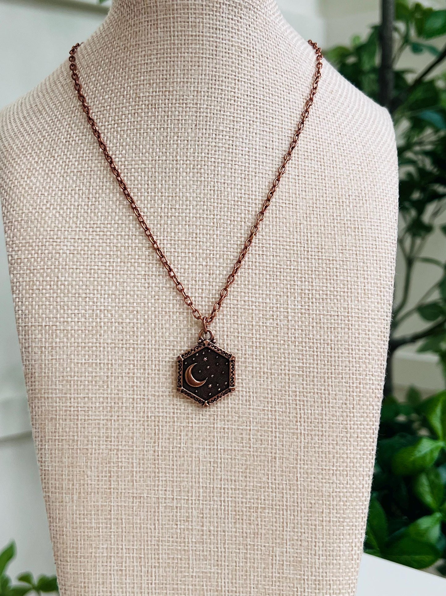 Copper Delicate Paperclip Layering Necklace with Sun and Moon Pendant Layering Statement Necklace Non-tarnish Copper Plated Pewter Necklace