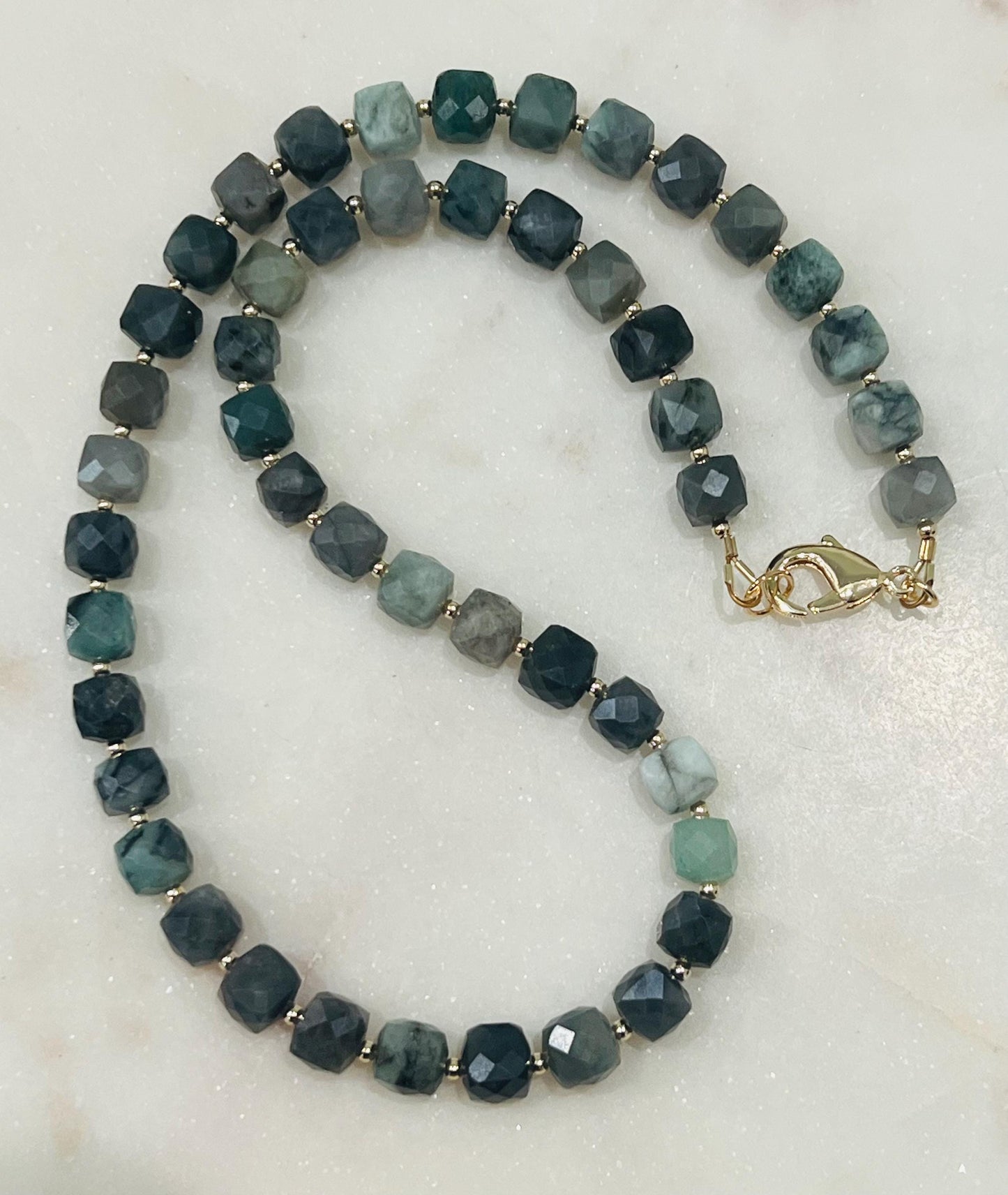 Emerald Beaded Necklace with 18K Gold Filled Clasp and Accent Beads Natural Semi-Precious Gemstone Necklace Green Beaded Necklace Faceted