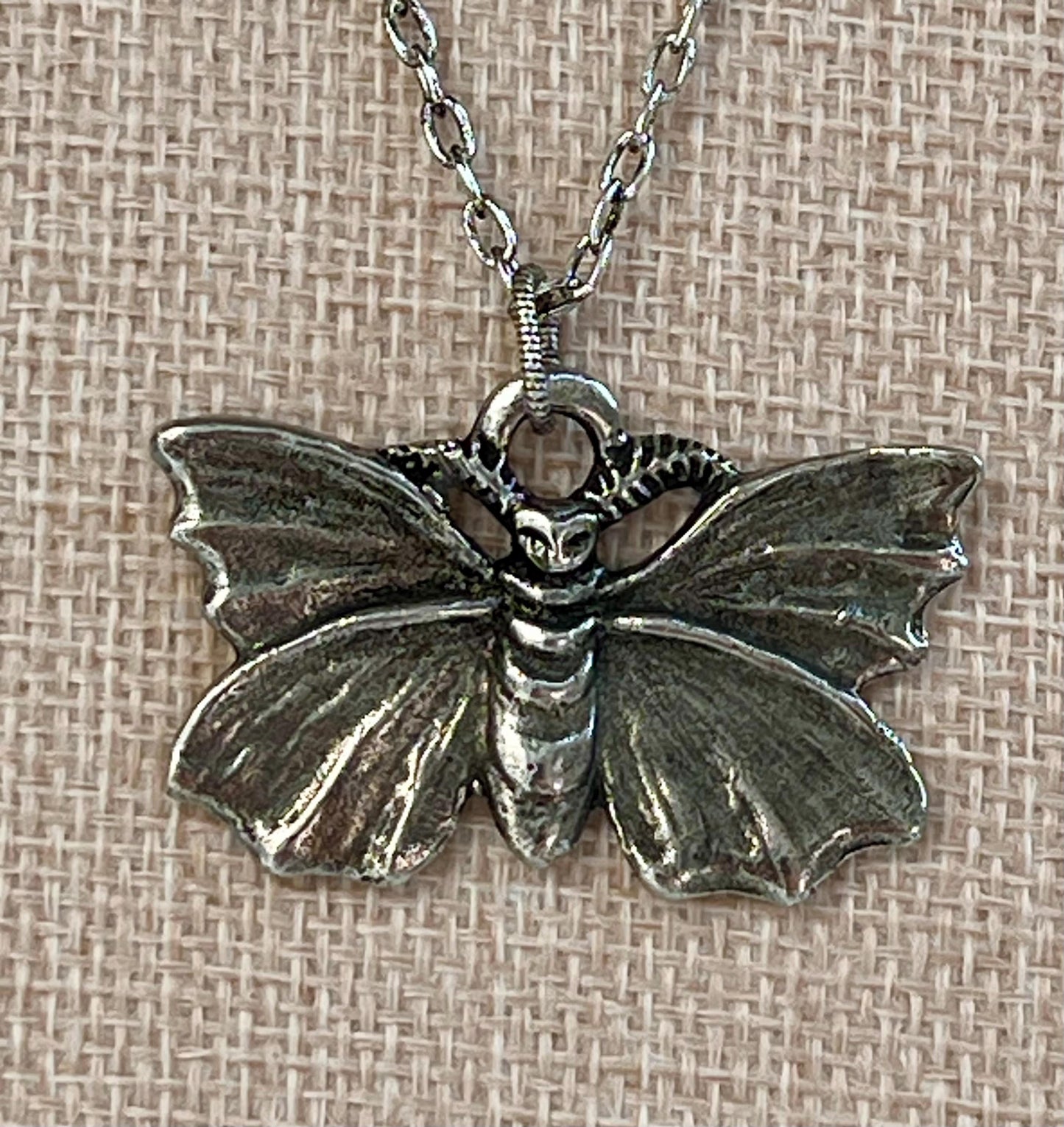 Silver Delicate Paperclip Layering Necklace with Silver Moth Lady Pendant by Green Girl Studios Layering Statement Necklace Silver Necklace