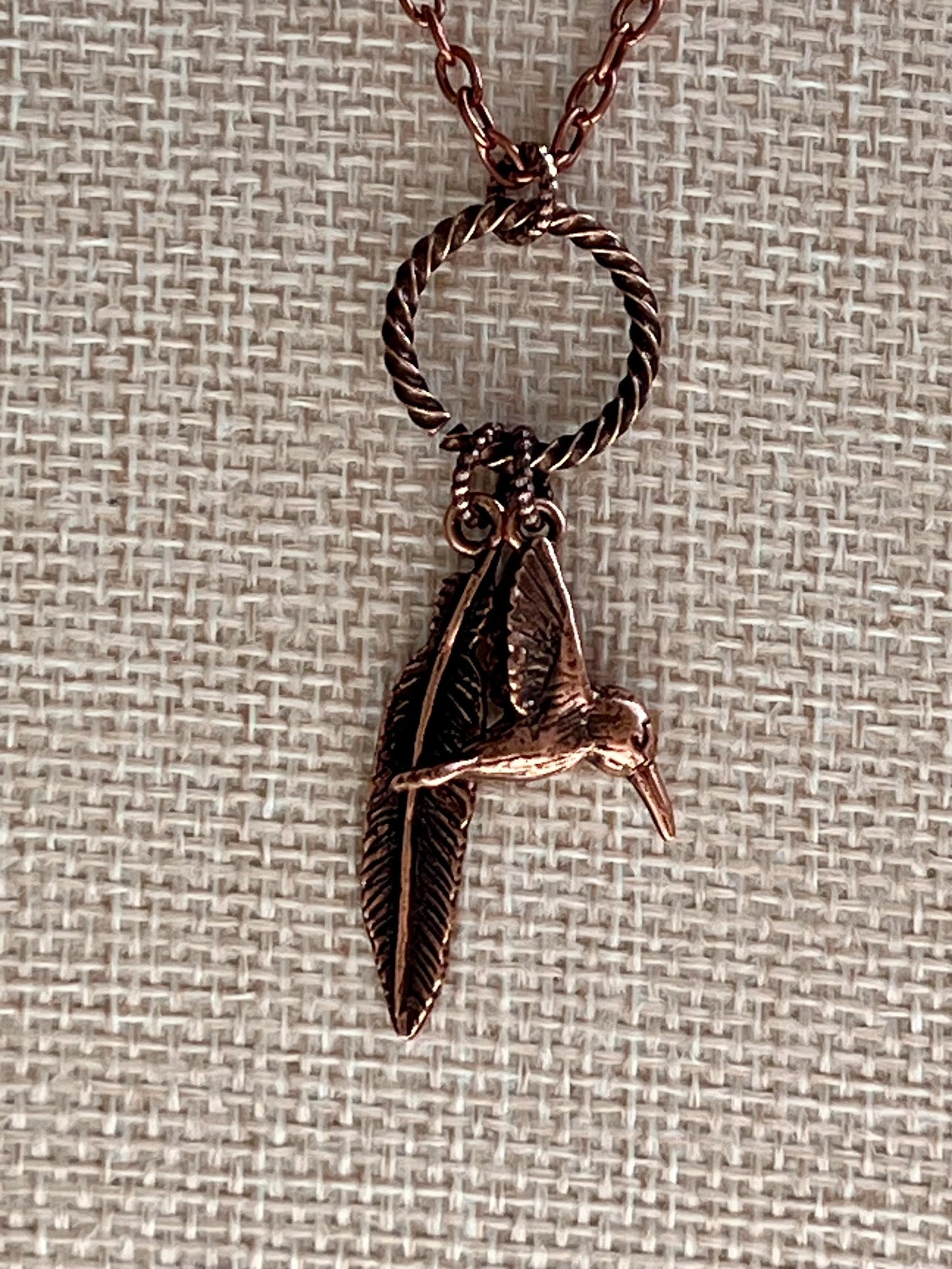 Copper Delicate Paperclip Layering Necklace with Bird and Feather Pendant Gorgeous Layering Statement Necklace Copper Bird Charm