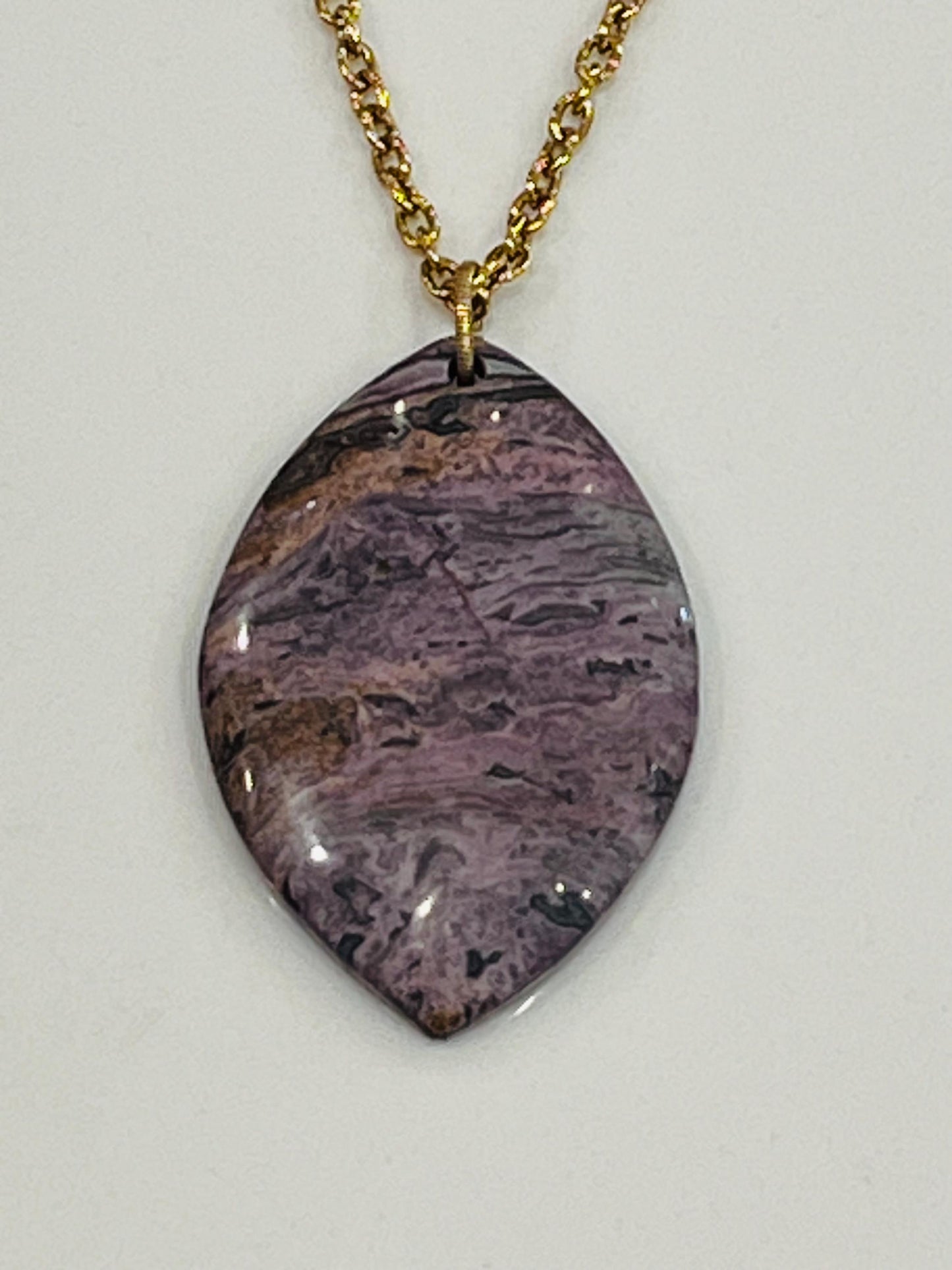 Gold Classic Textured Cable Chain Necklace with Charoite Pendant Layering Statement Necklace Charoite Natural Gemstone Pendant