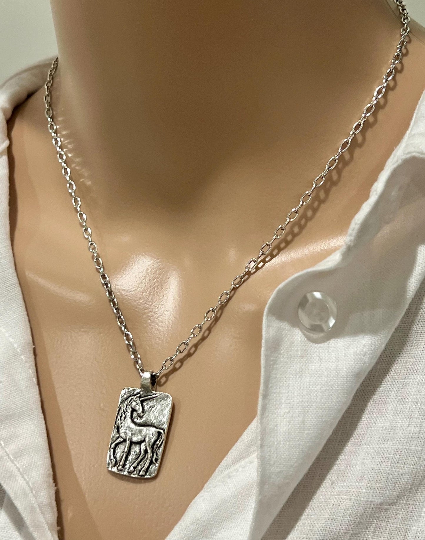 Silver Delicate Paperclip Layering Necklace with Gold Unicorn Pendant Gorgeous Layering Statement Necklace Modern Silver Necklace