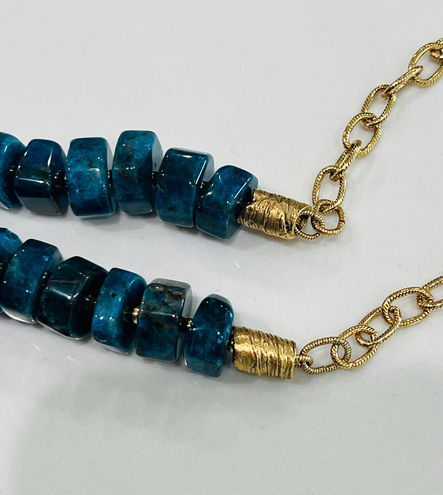 Blue Apatite Beaded Statement Necklace Natural Gemstone Layering Semi-Precious Bead Necklace 8x15mm Wheel Beads Gorgeous Natural Apatite