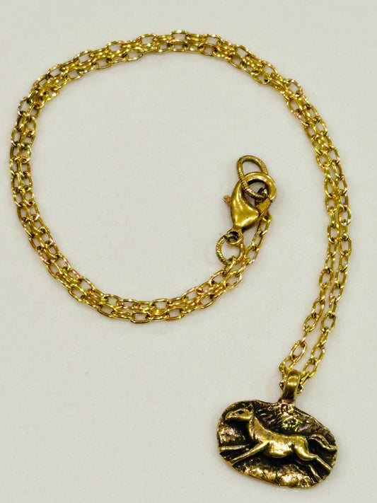 Gold Delicate Paperclip Layering Necklace Horse Pendant Gorgeous Layering Statement Necklace Whimsical Gold Necklace Green Girl Studios
