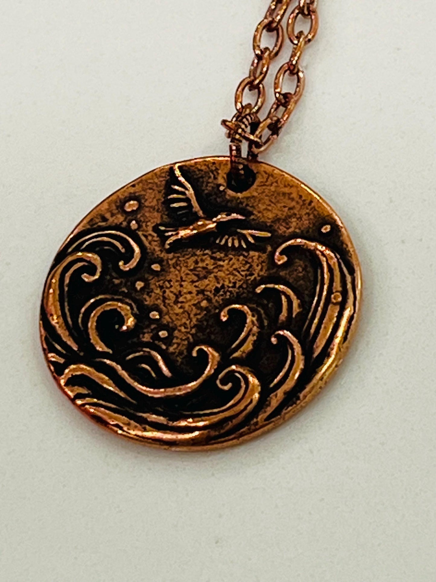 Copper Small Classic Cable Chain Necklace with Sea & Bird Grateful Heart Pendant Pendant Gorgeous Layering Necklace Copper Versatile Length