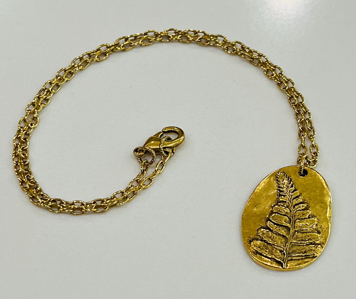 Gold, Silver, or Copper Delicate Paperclip Layering Necklace with Fern Leaf Pendant Gorgeous Layering Statement Necklace Modern Necklace