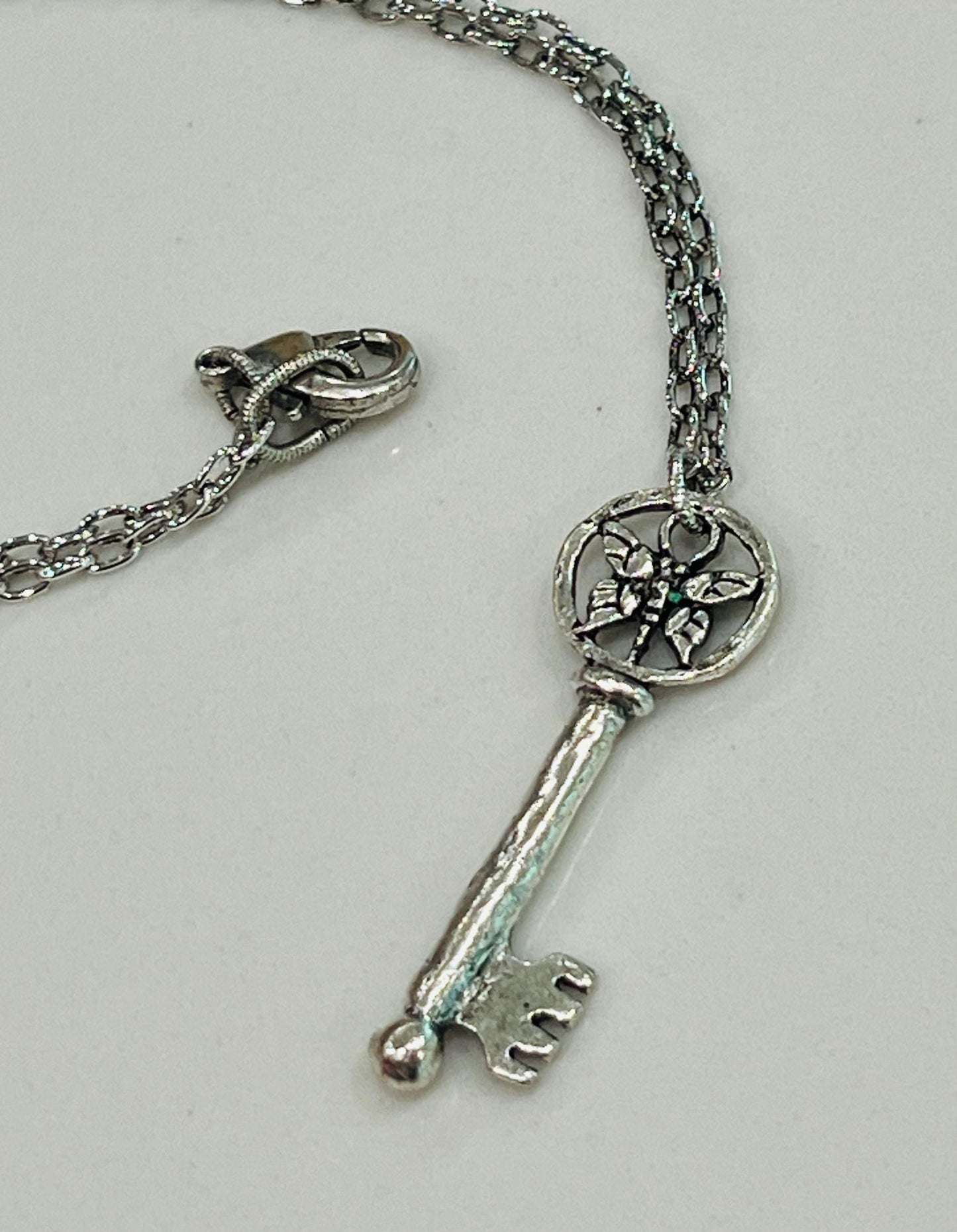Silver Delicate Paperclip Layering Necklace with Silver Key Pendant Gorgeous Layering Statement Necklace Modern Silver Necklace