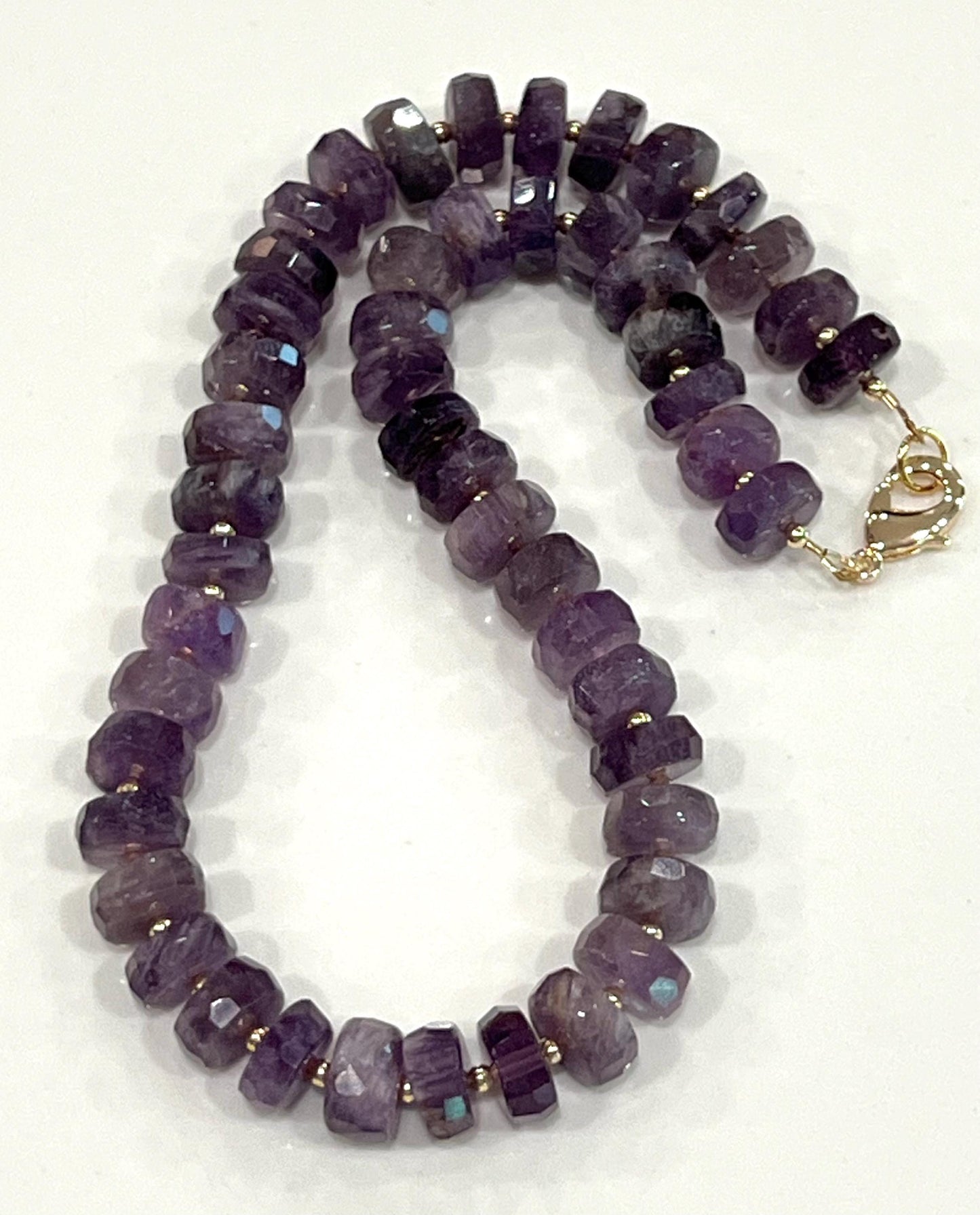 Amethyst Beaded Statement Necklace Amethyst Faceted Wheel Rondelle Beads Size 6x12-6x15mm Sparkling Amethyst 18k Gold Filled Large Clasp