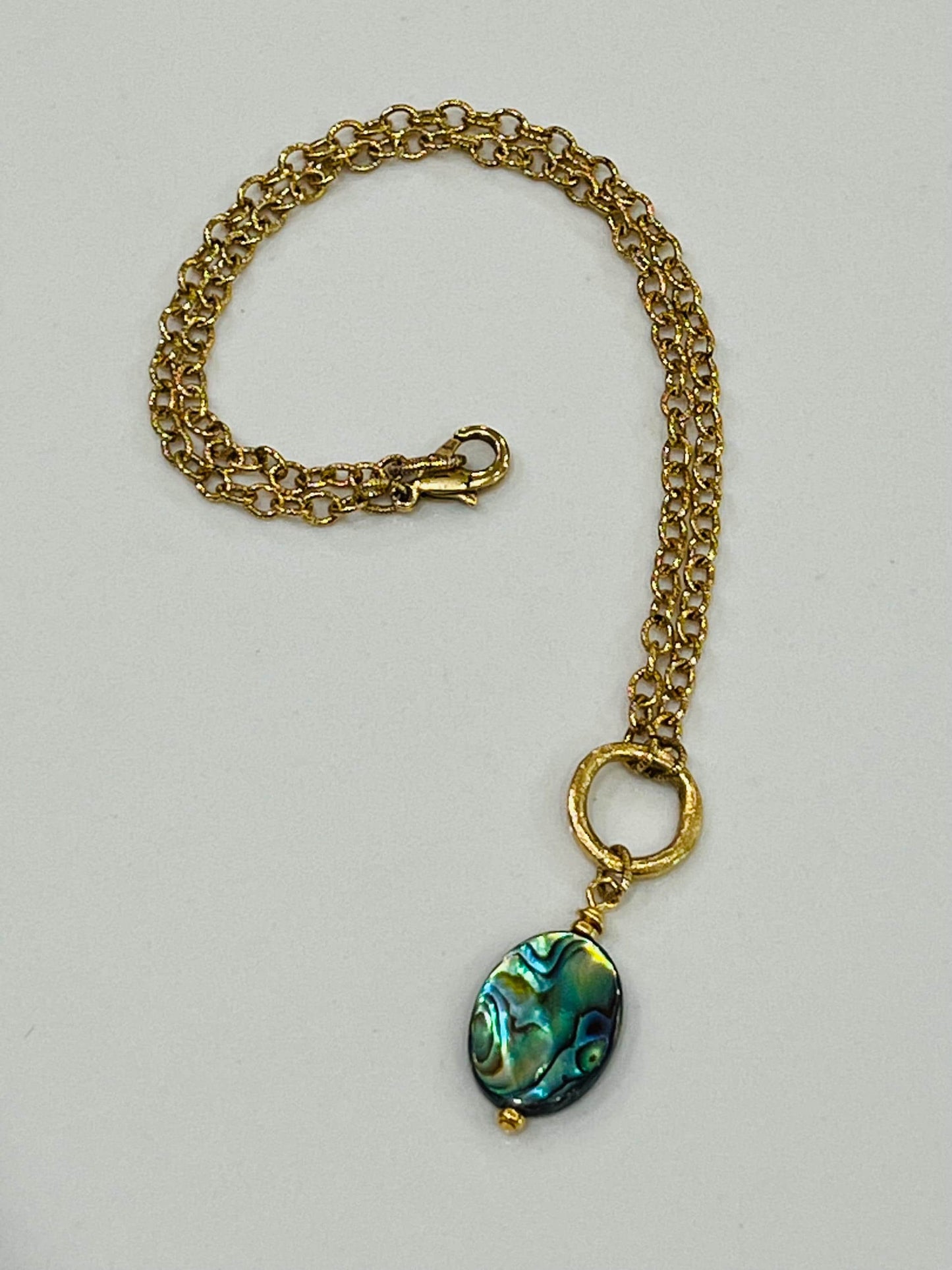 Gold Textured Cable Pendant Drop Necklace with Abalone Shell Drop Pendant Statement Necklace Gold Circle Drop Layering Necklace