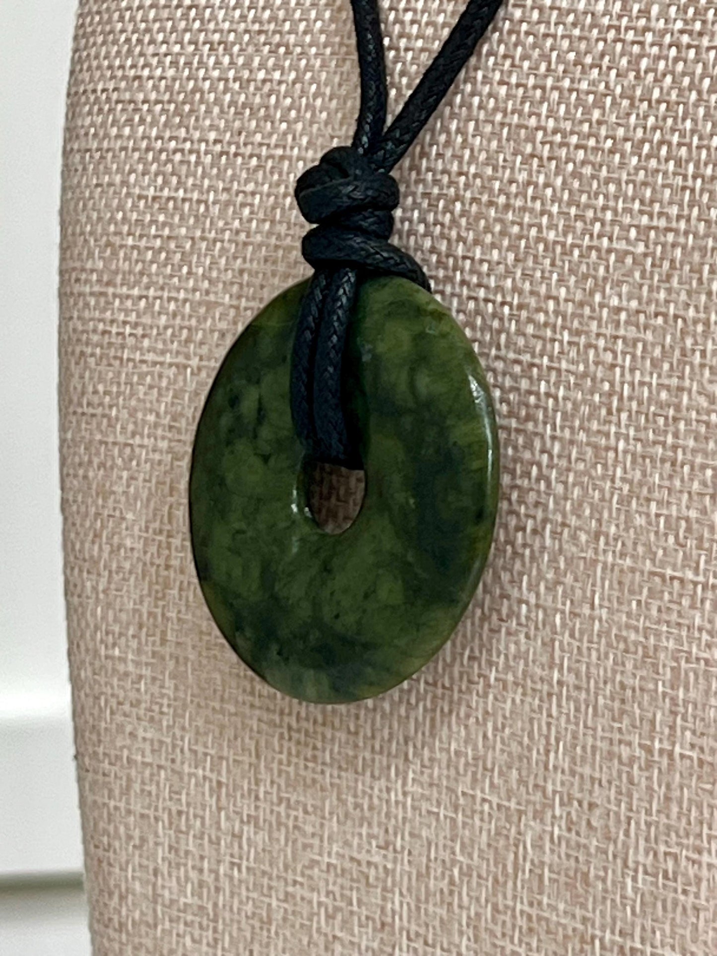 Green Jade Donut Bead Necklace 50mm Gorgeous Green Jade Statement Pendant Necklace Layering Necklace Semi-Precious Natural Gemstones
