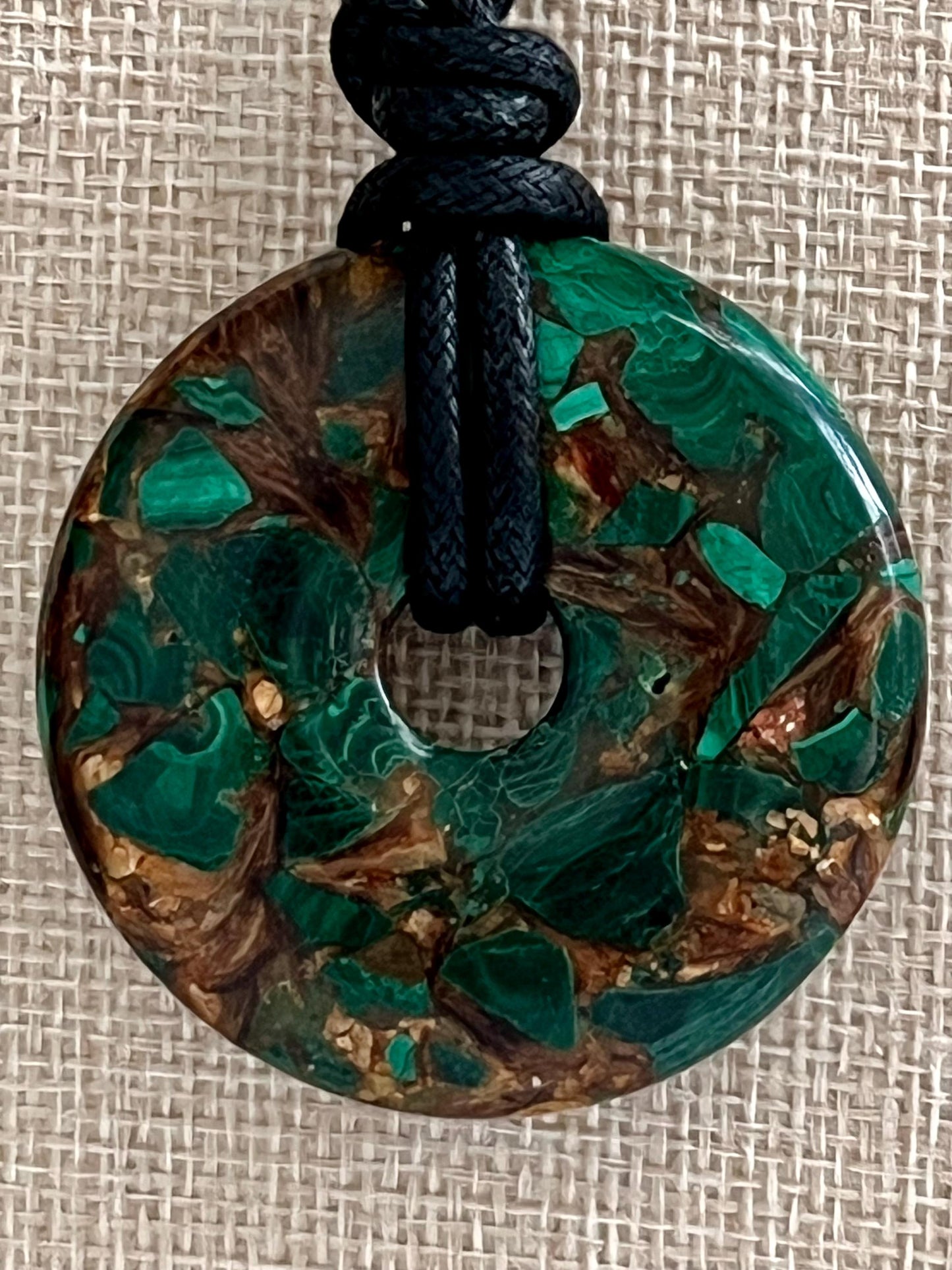 Malachite Bronzite Donut Bead Necklace 50mm Gorgeous Malachite Statement Pendant Necklace Layering Necklace Semi-Precious Natural Gemstones