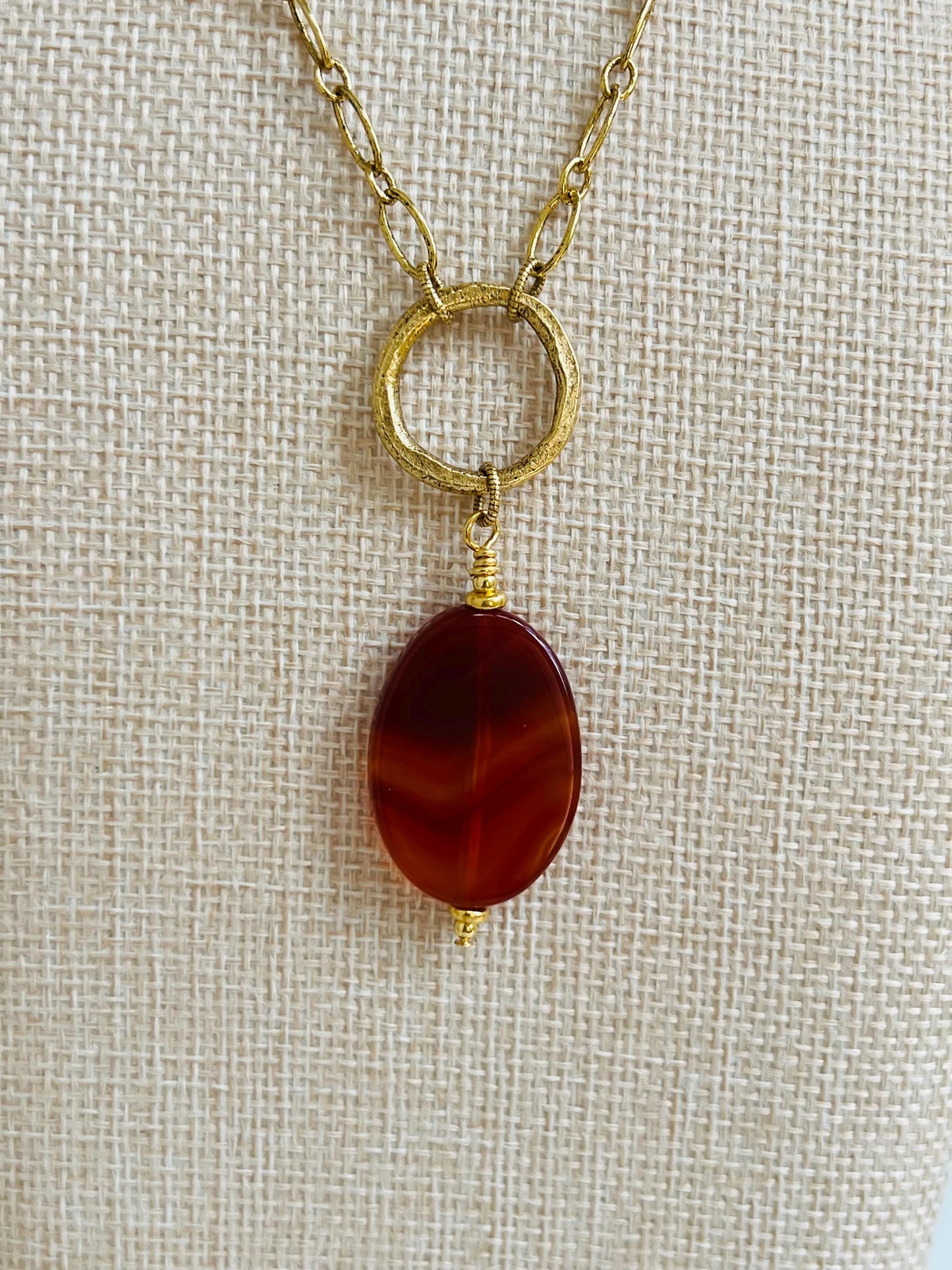 Dainty Gold Oval Link Chain with Large Carnelian Oval Pendant Necklace Carnelian Gorgeous Layering Statement Necklace Gold Drop Necklace