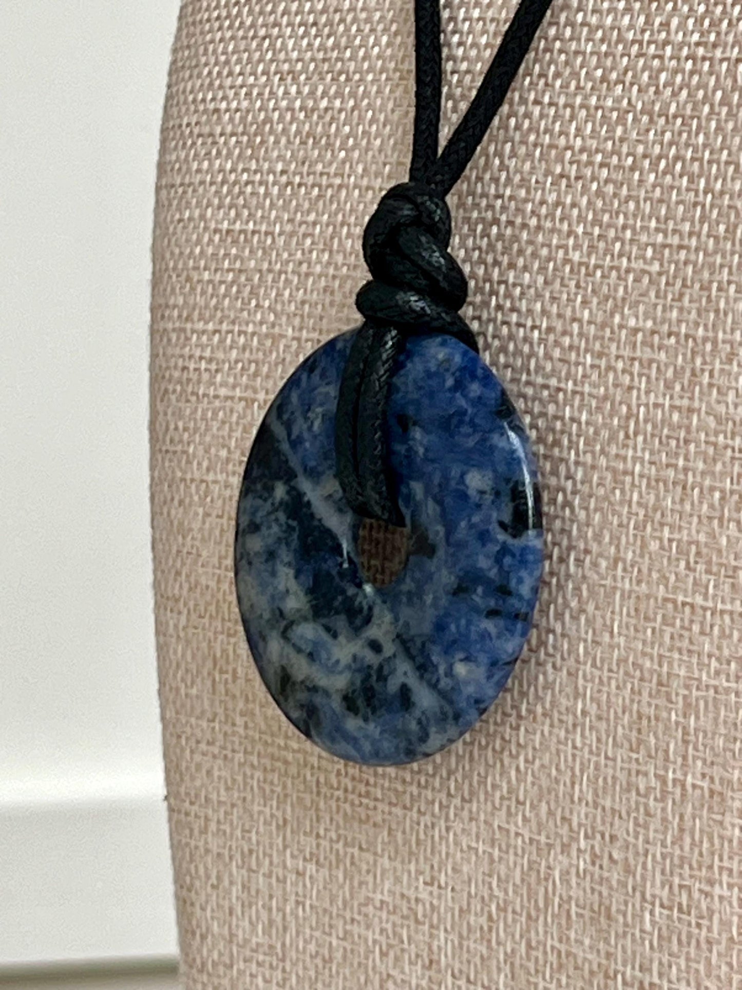 Sodalite Agate Donut Bead Necklace 50mm Gorgeous Blue Sodalite Statement Pendant Necklace Layering Necklace Semi-Precious Natural Gemstones