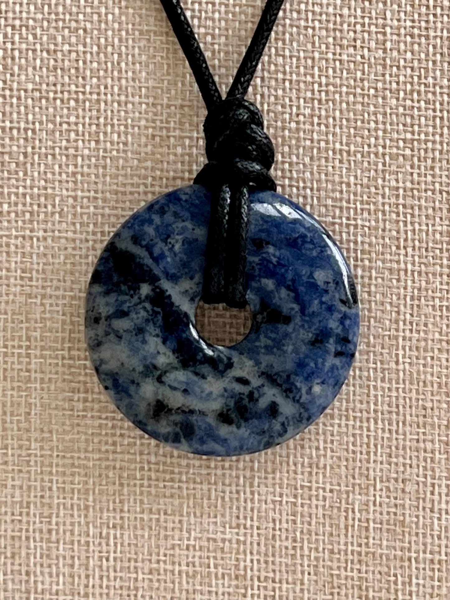 Sodalite Agate Donut Bead Necklace 50mm Gorgeous Blue Sodalite Statement Pendant Necklace Layering Necklace Semi-Precious Natural Gemstones