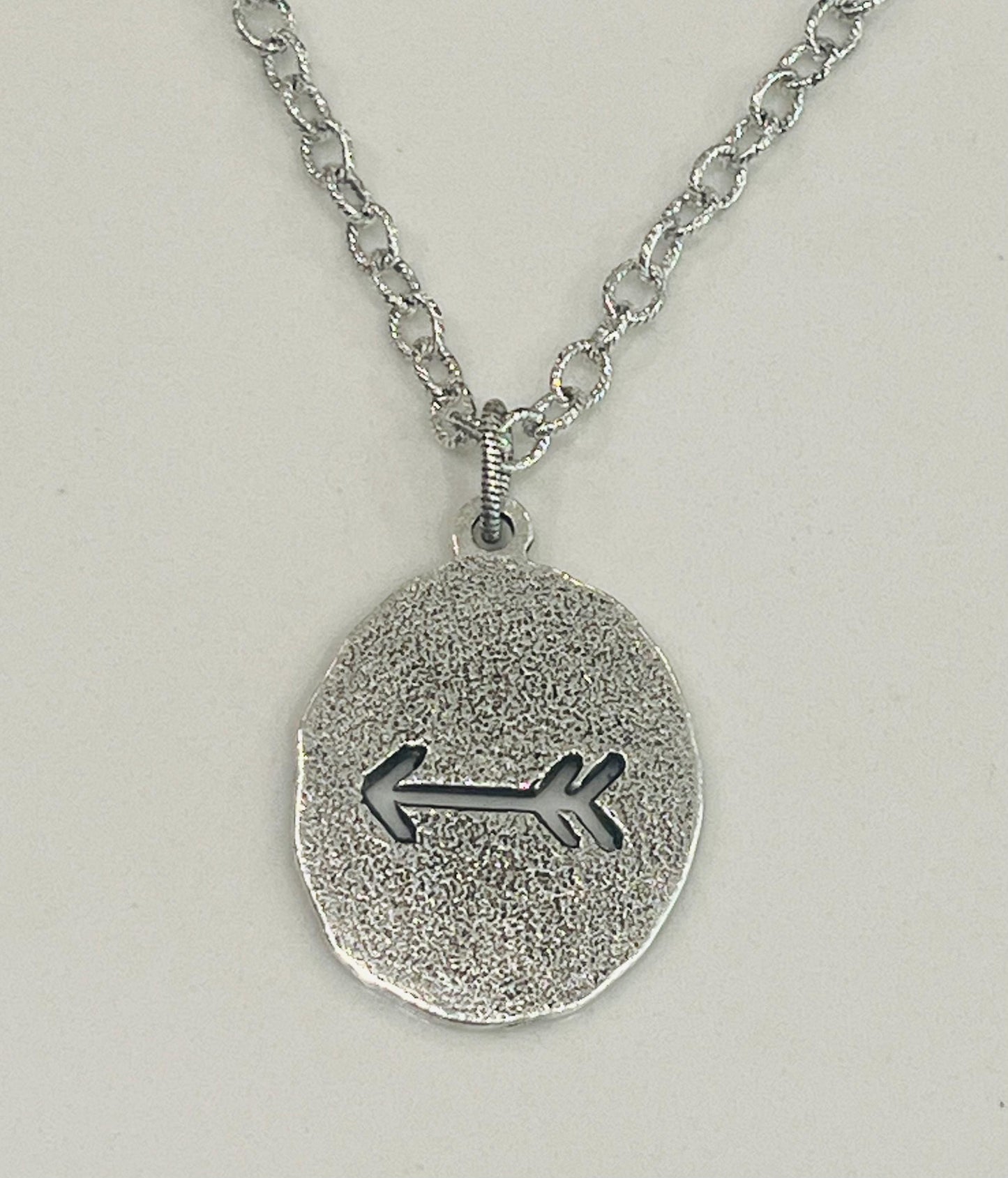 Silver Small Textured Cable Chain Necklace Arrow Oval Coin Pendant Gorgeous Layering Statement Necklace Silver Necklace Versatile Length