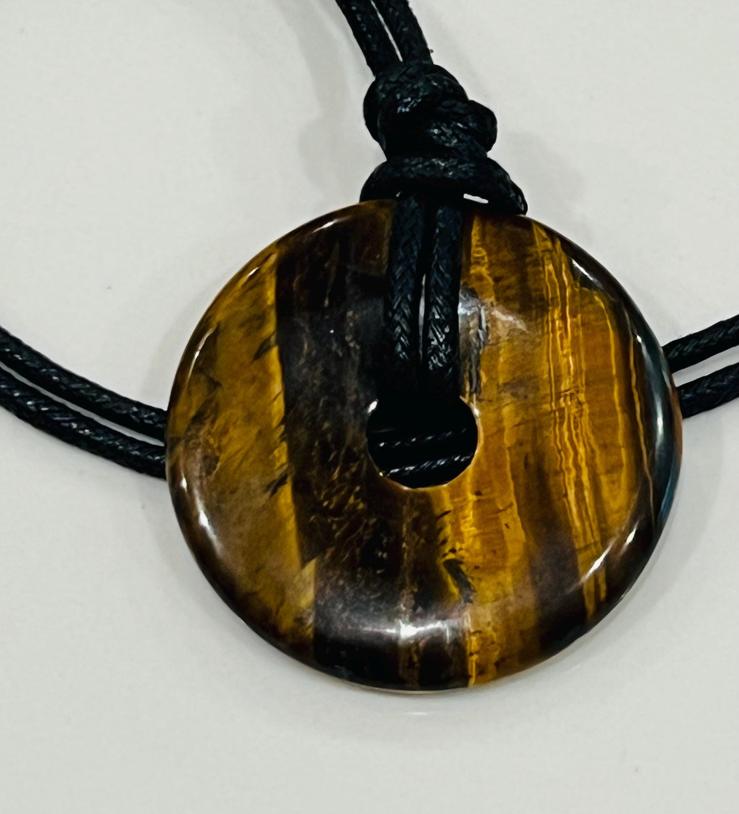 Tigers Eye Donut Bead Necklace 50mm Gorgeous Tigers Eye Statement Pendant Necklace Layering Necklace Semi-Precious Natural Gemstones