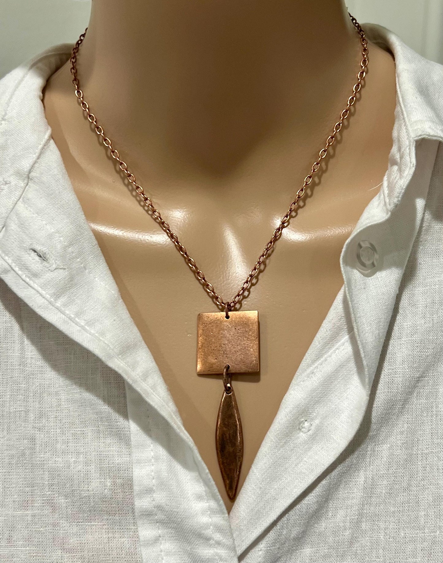Copper Small Cable Chain Necklace with Geometric Pendant Drop Copper Layering Statement Necklace Copper Necklace Versatile Length