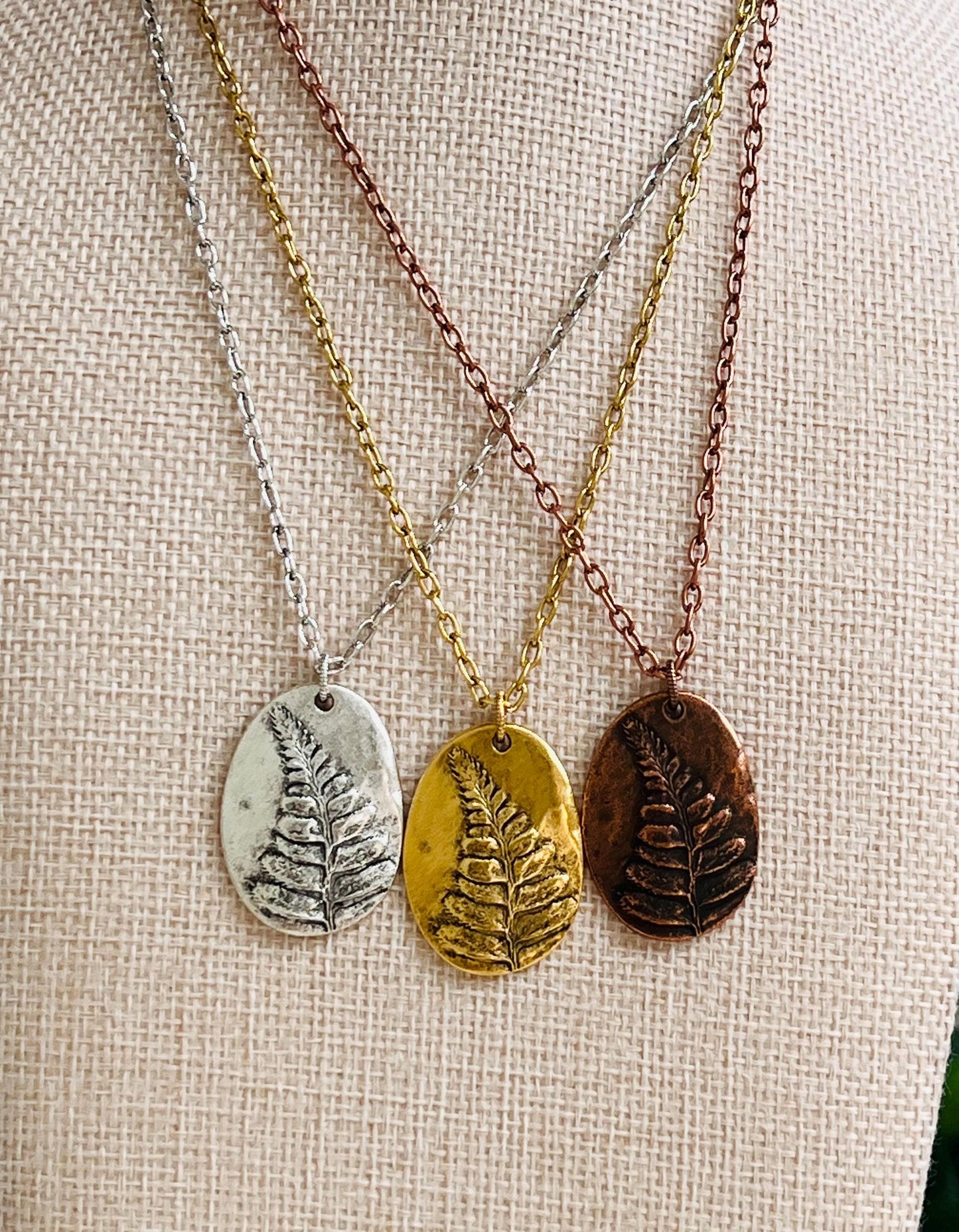 Gold, Silver, or Copper Delicate Paperclip Layering Necklace with Fern Leaf Pendant Gorgeous Layering Statement Necklace Modern Necklace