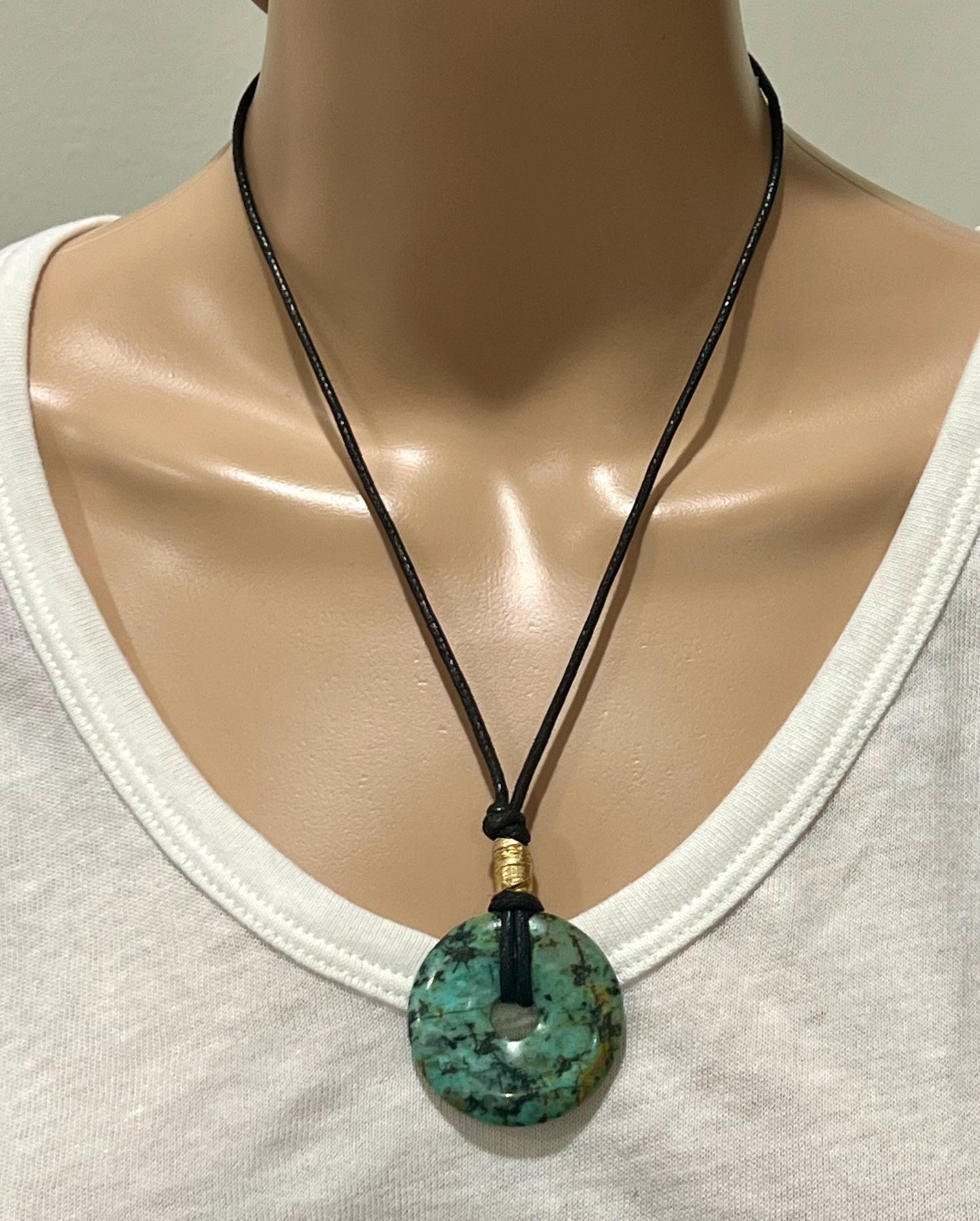African Turquoise Donut Bead Necklace