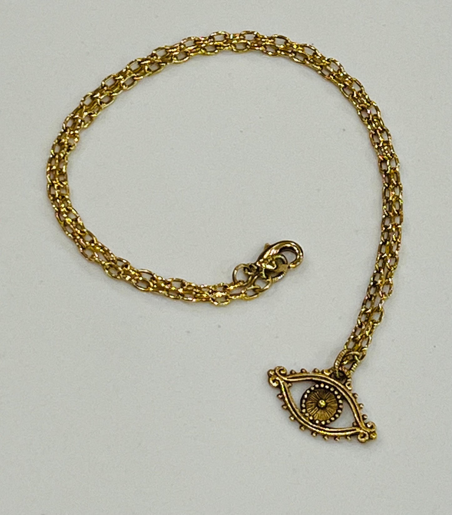 Gold Delicate Paperclip Layering Necklace with Evil Eye Pendant