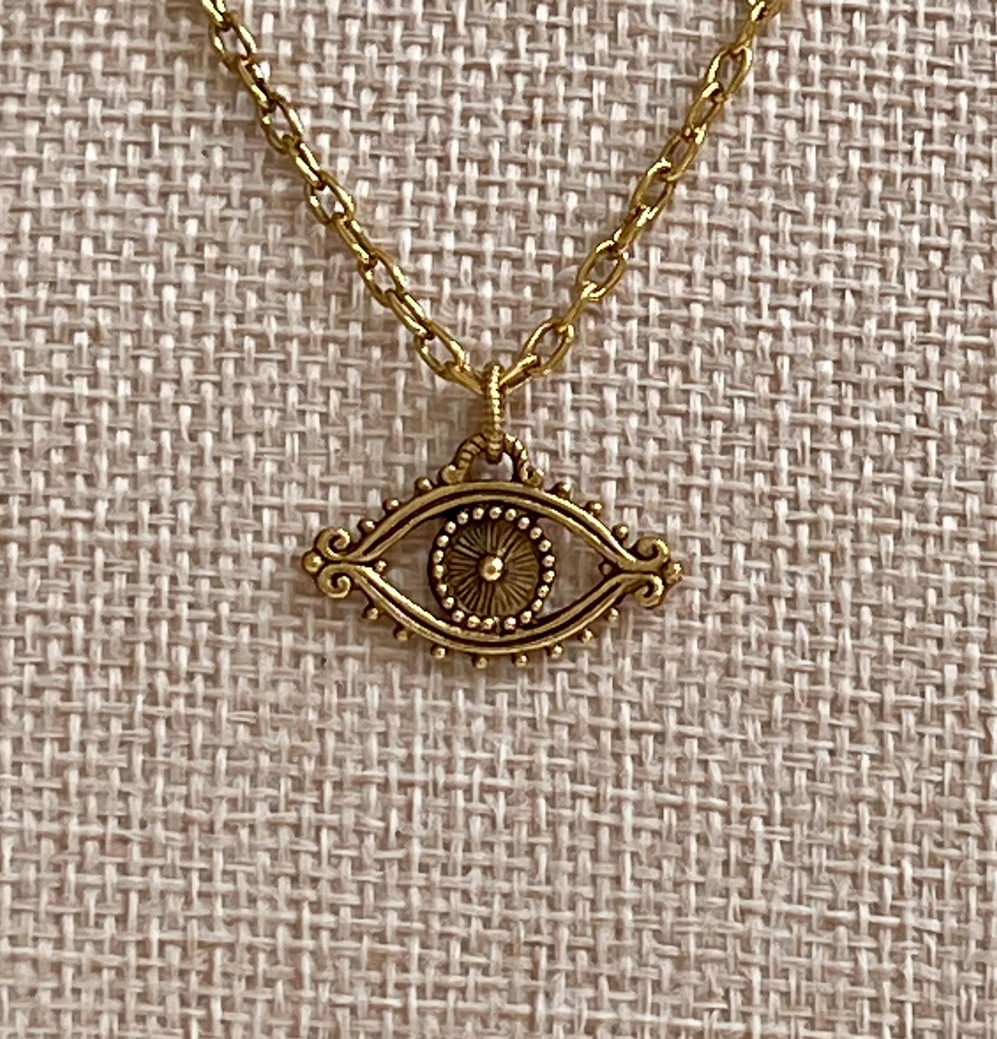 Gold Delicate Paperclip Layering Necklace with Evil Eye Pendant