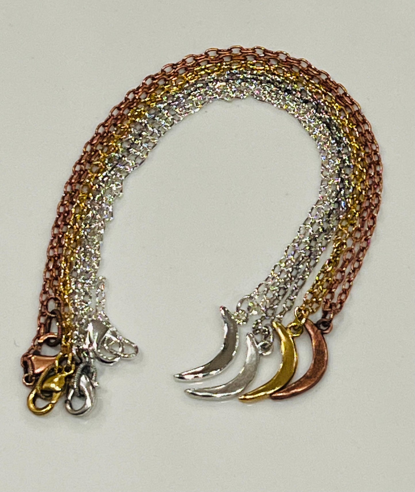 Small Textured Cable Chain Necklace with Crescent Moon Pendant Gorgeous Layering Gold, Silver, or Copper Necklace Versatile Length