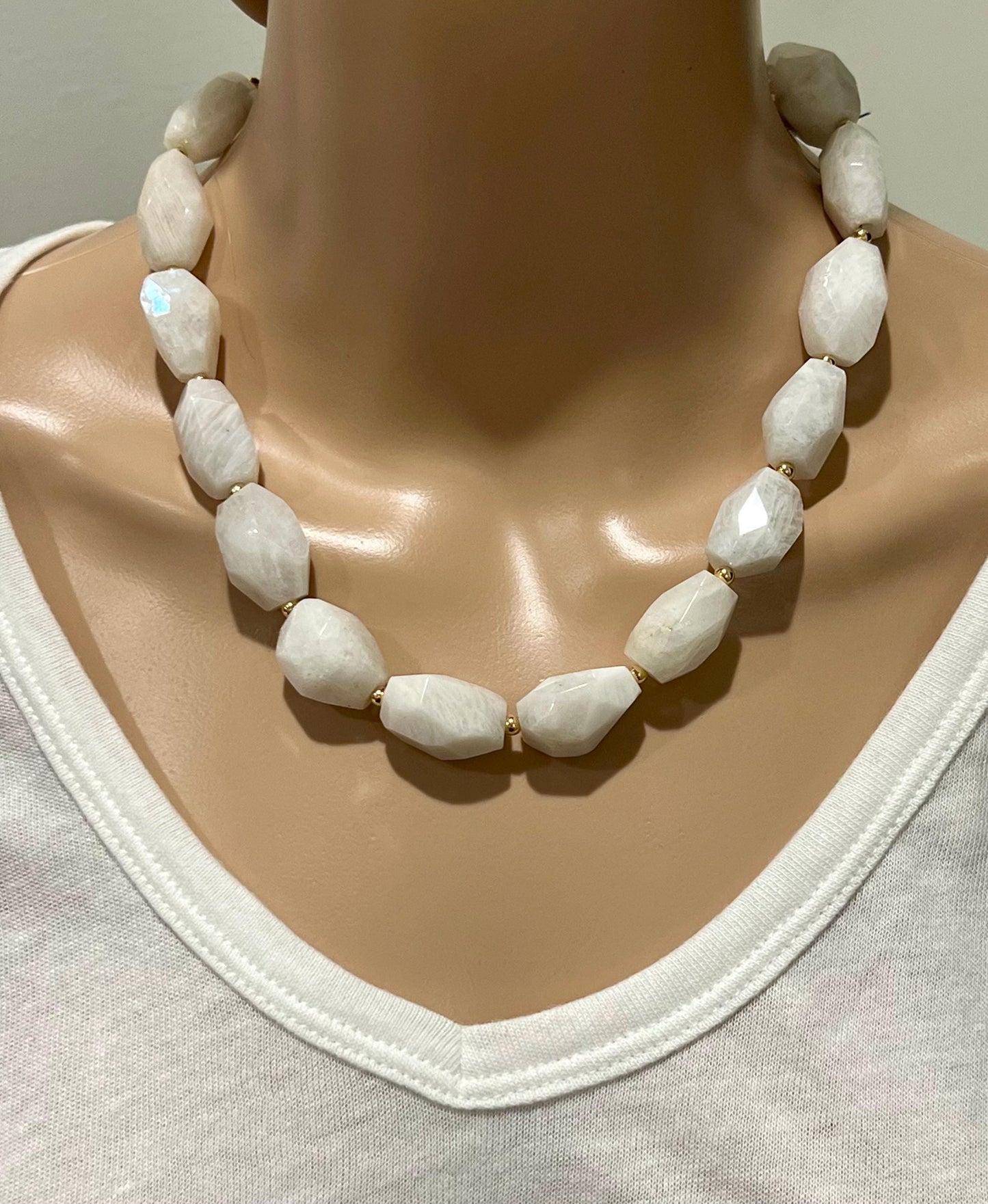 White Moonstone Beaded Chunky Necklace