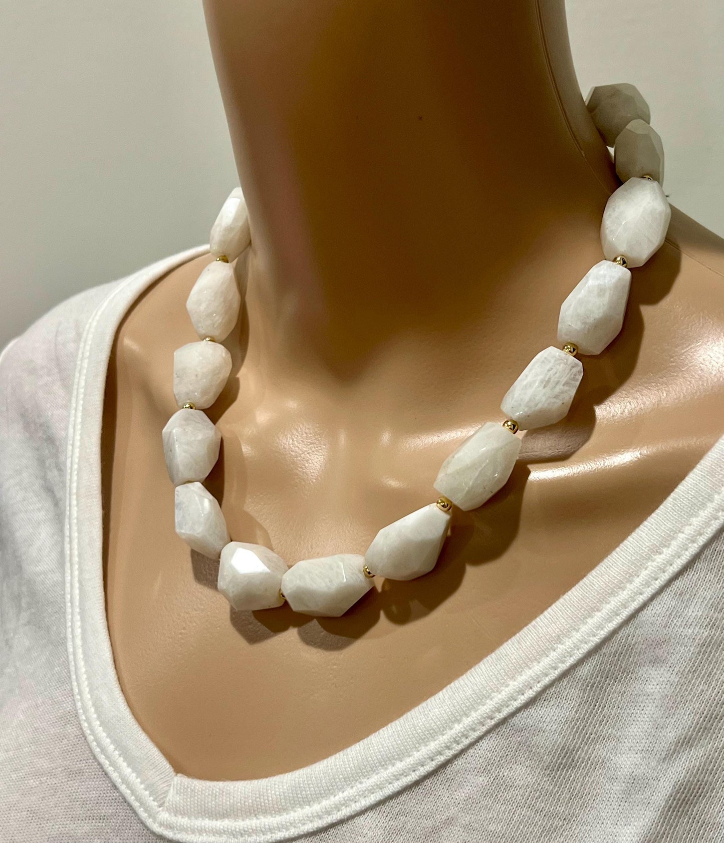 White Moonstone Beaded Chunky Necklace