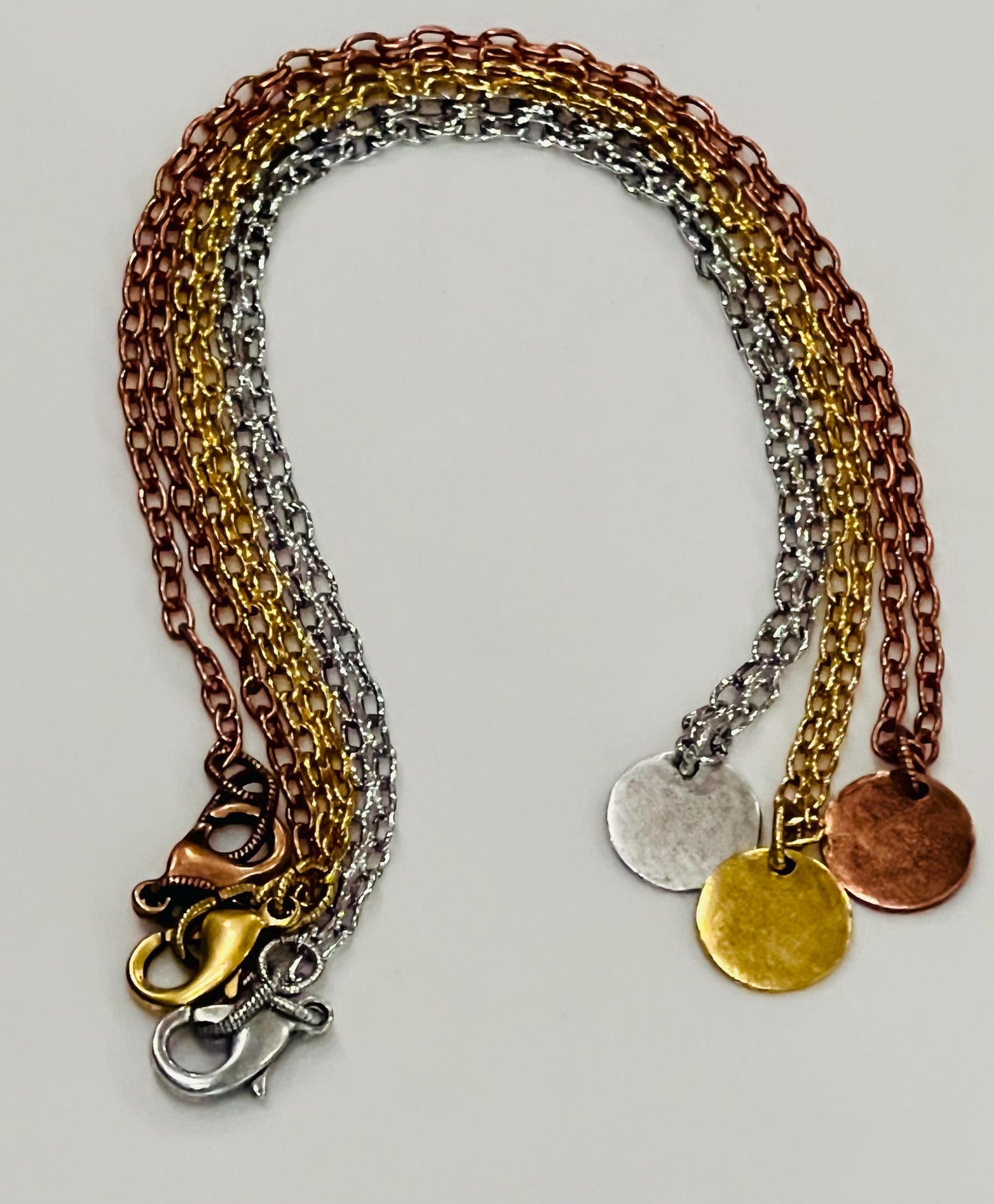 Gold, Silver, or Copper Small Oval Chain Necklace with Small Coin Pendant Layering Statement Necklace Versatile Length Perfect for Layering