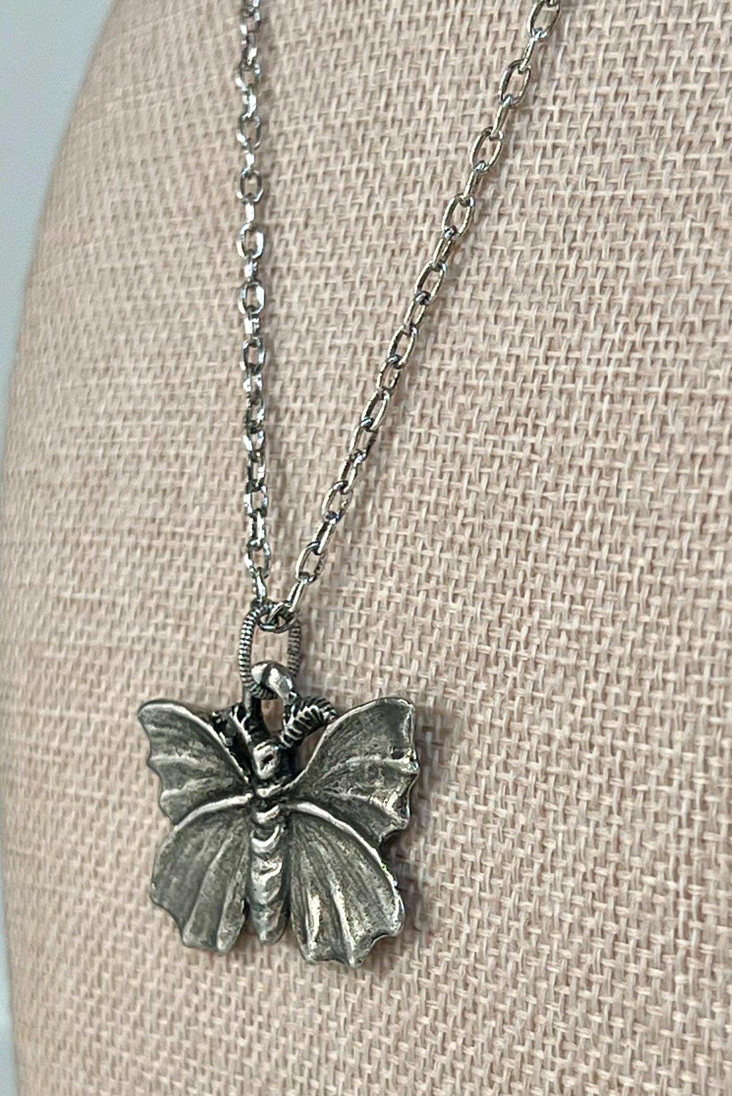 Silver Delicate Paperclip Layering Necklace with Silver Moth Lady Pendant by Green Girl Studios Layering Statement Necklace Silver Necklace