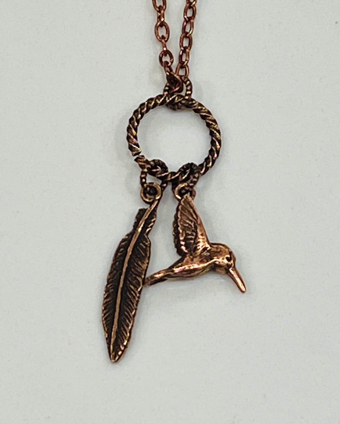 Copper Delicate Paperclip Layering Necklace with Bird and Feather Pendant Gorgeous Layering Statement Necklace Copper Bird Charm