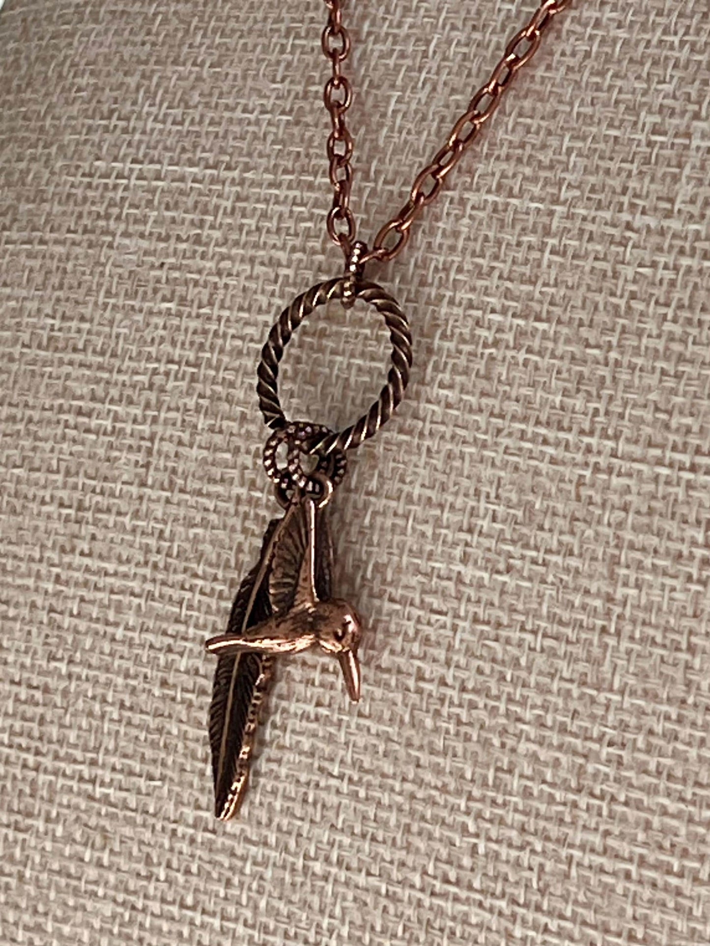 Copper Delicate Paperclip Layering Necklace with Bird and Feather Pendant Gorgeous Layering Statement Necklace Copper Bird Charm