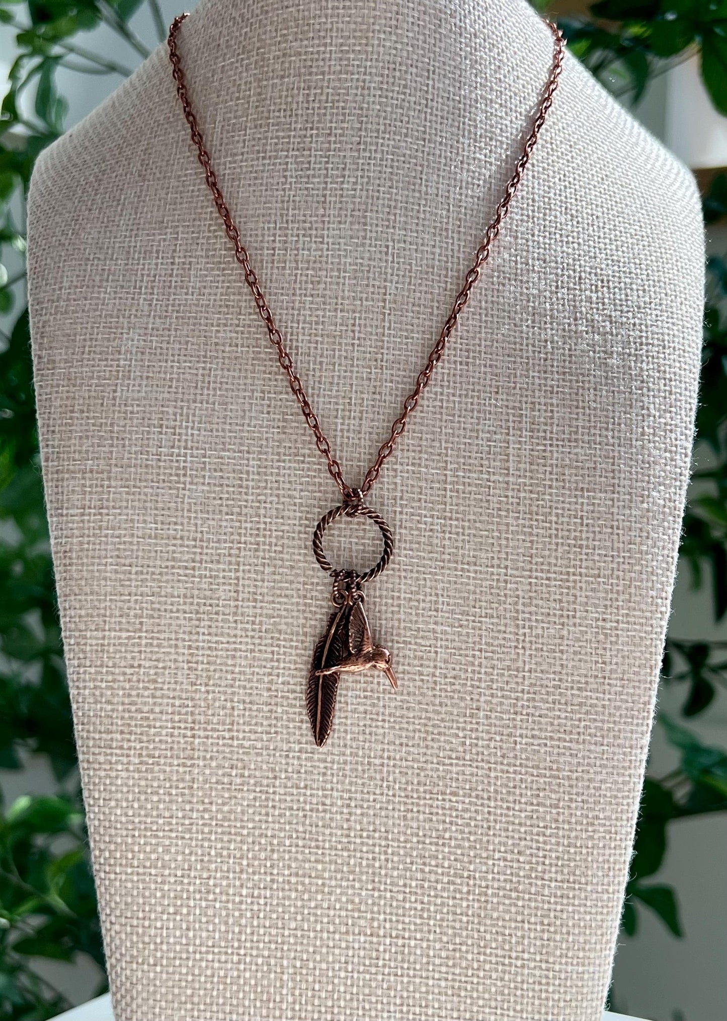 Copper Delicate Paperclip Layering Necklace with Bird and Feather Pendant Gorgeous Layering Statement Necklace Copper Bird Charm
