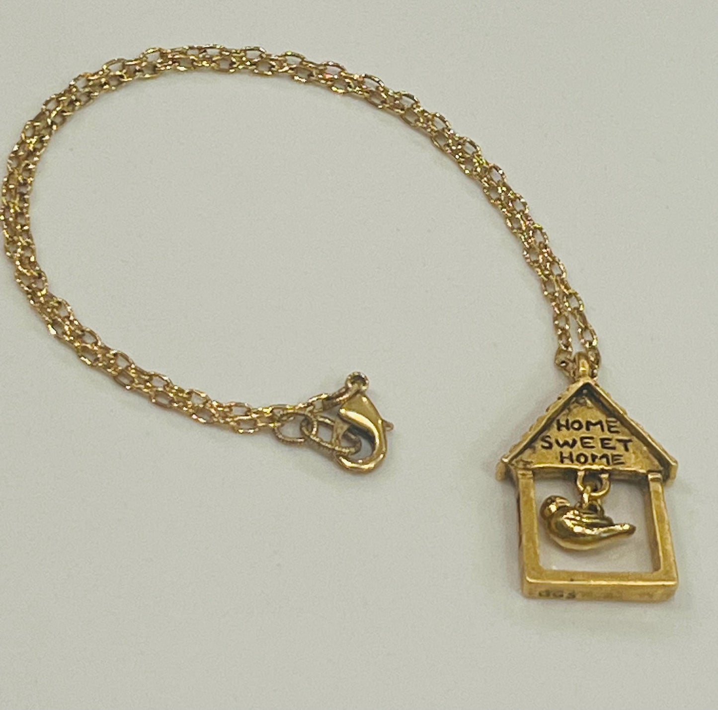Gold Delicate Paperclip Layering Necklace with Bird “Home Sweet Home” Pendant by Green Girl Studios